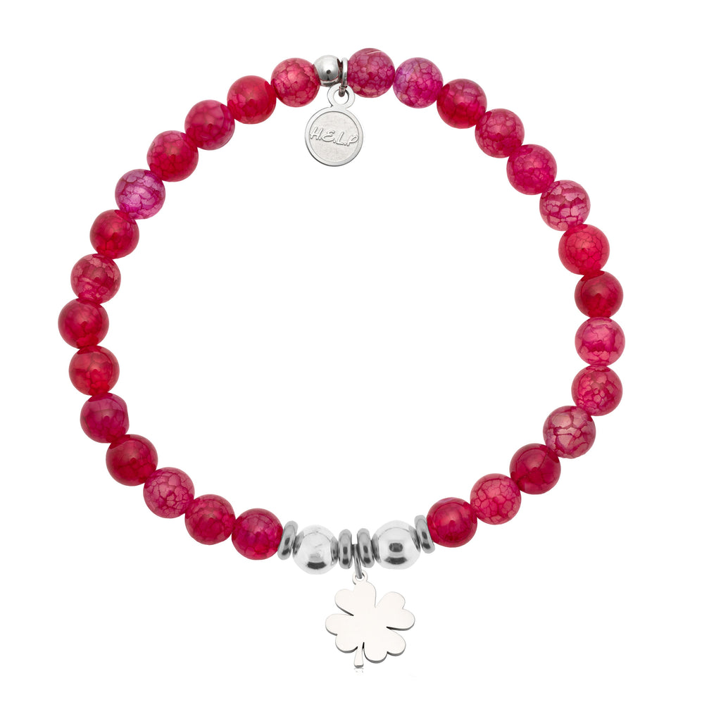 HELP by TJ Lucky Clover Charm with Red Fire Agate Charity Bracelet