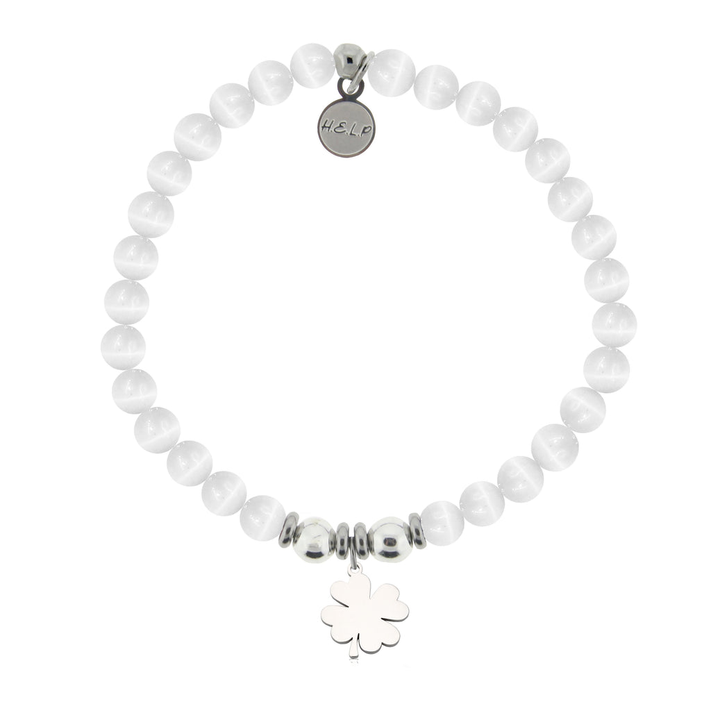 HELP by TJ Lucky Clover Charm with White Cats Eye Charity Bracelet