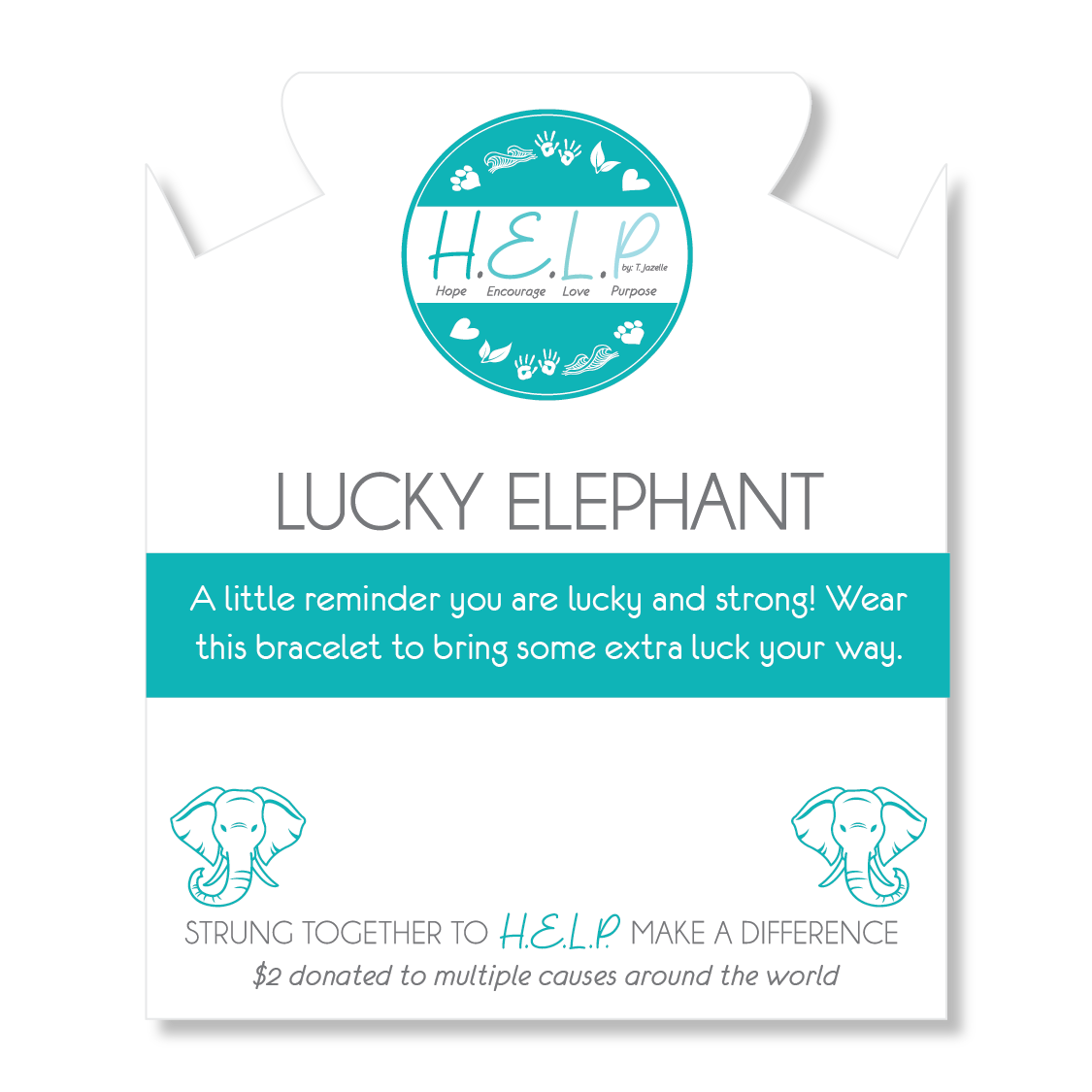 HELP by TJ Lucky Elephant Charm with Aqua Cats Eye Charity Bracelet