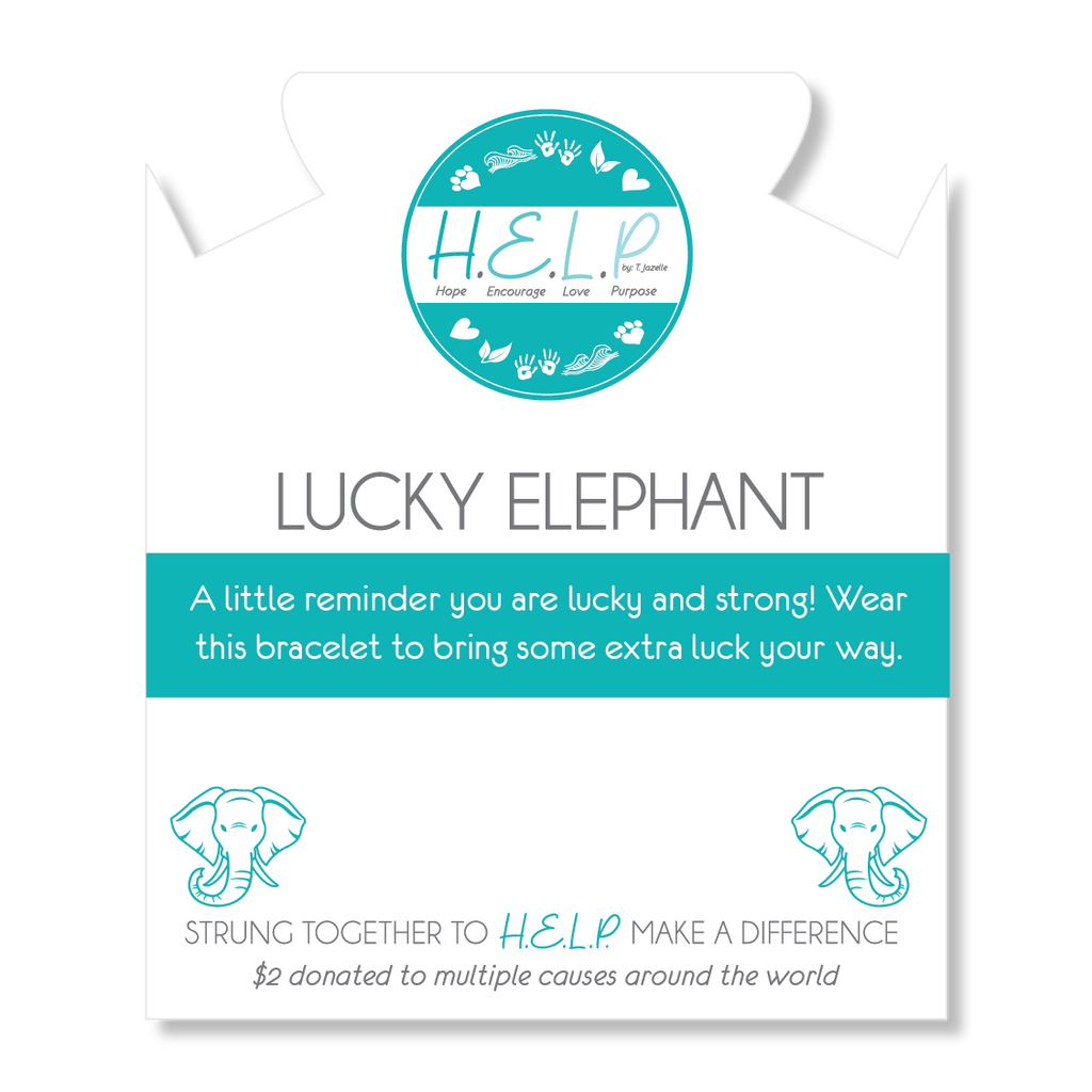 HELP by TJ Lucky Elephant Charm with Blue Glass Shimmer Charity Bracelet