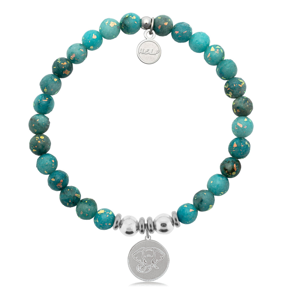 HELP by TJ Lucky Elephant Charm with Blue Opal Jade Charity Bracelet