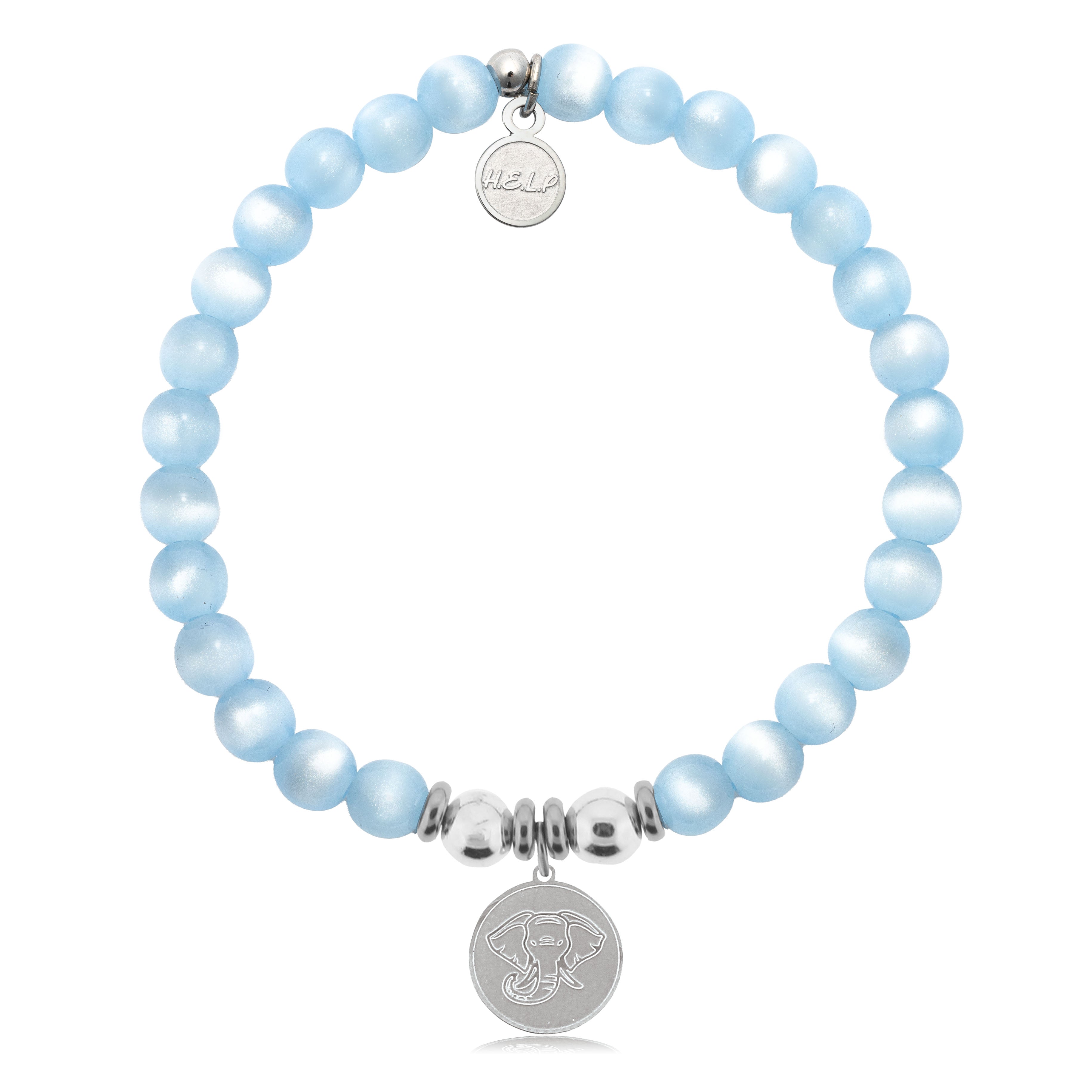 HELP by TJ Lucky Elephant Charm with Blue Selenite Charity Bracelet