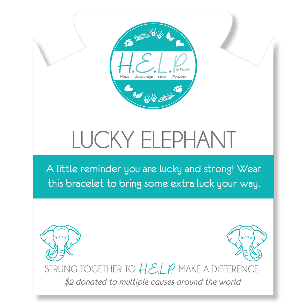 HELP by TJ Lucky Elephant Charm with Blue Selenite Charity Bracelet