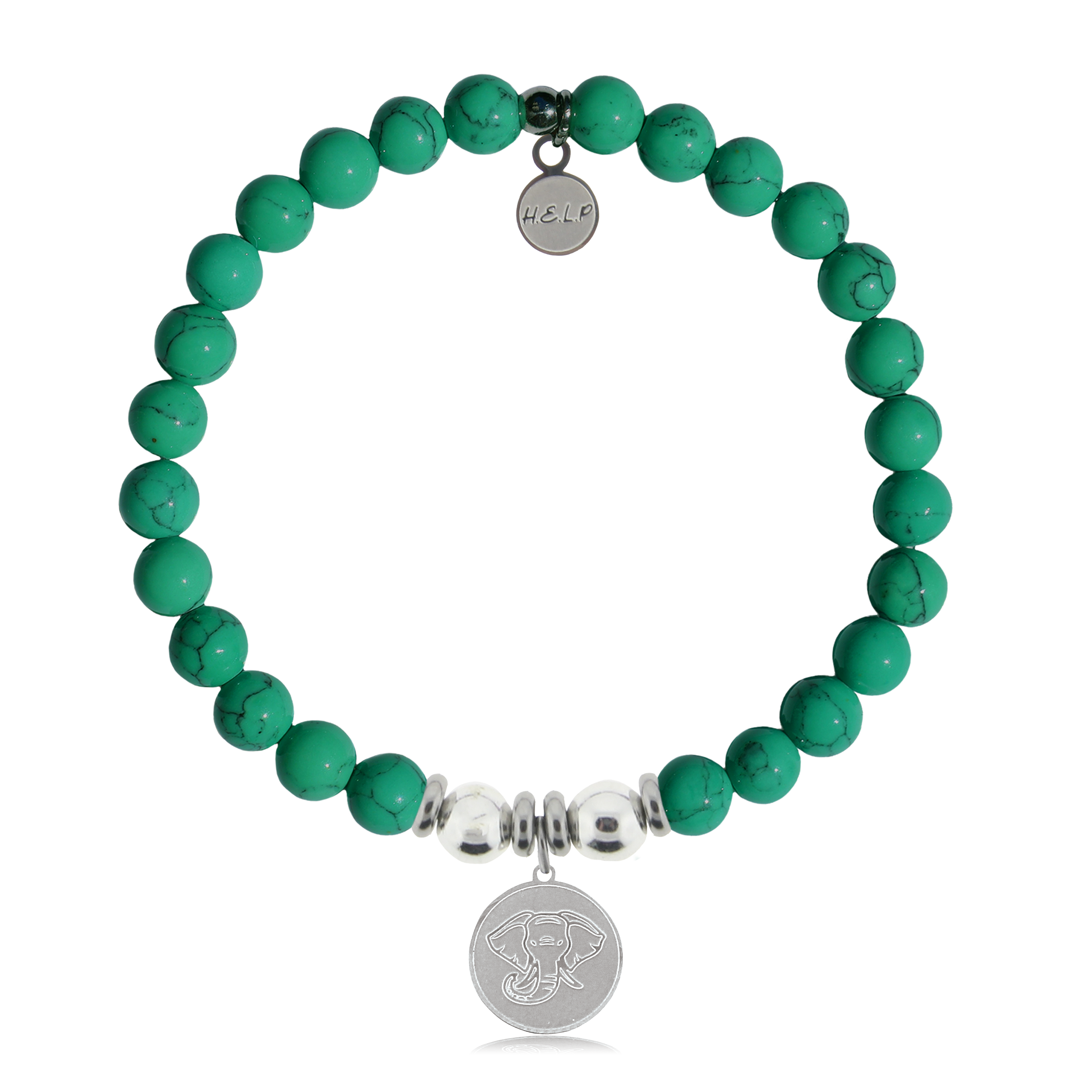 HELP by TJ Lucky Elephant Charm with Green Howlite Charity Bracelet