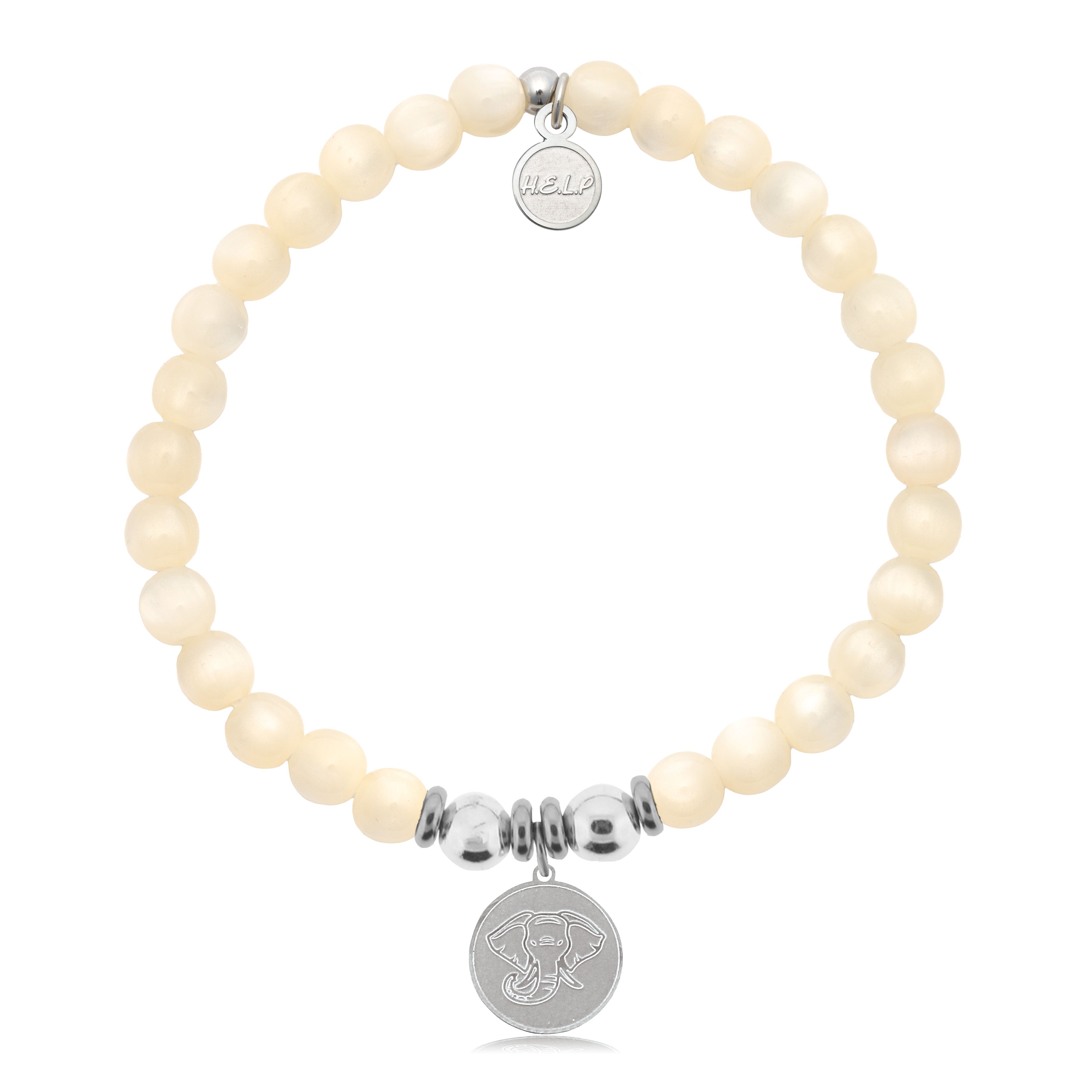 HELP by TJ Lucky Elephant Charm with Natural Selenite Charity Bracelet