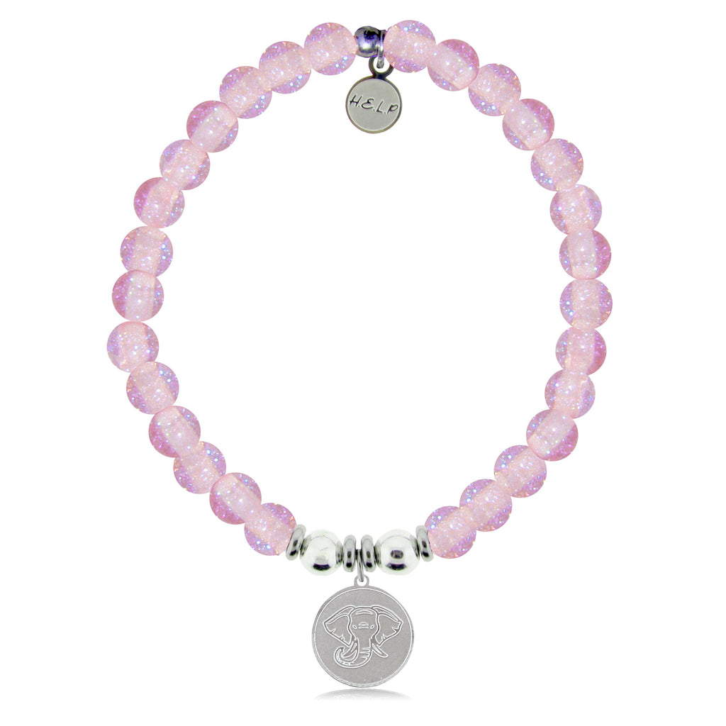 HELP by TJ Lucky Elephant Charm with Pink Glass Shimmer Charity Bracelet