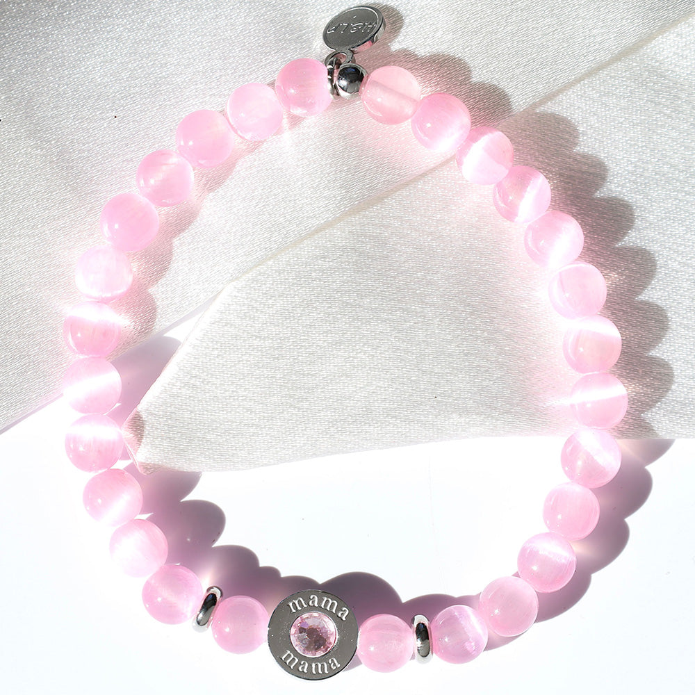 HELP by TJ Mama Collection: Pink Selenite with Mama CZ Bead Charity Bracelet