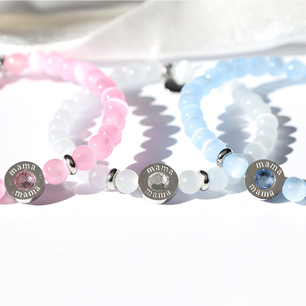 HELP by TJ Mama Collection: White Cats Eye with Mama CZ Bead Charity Bracelet