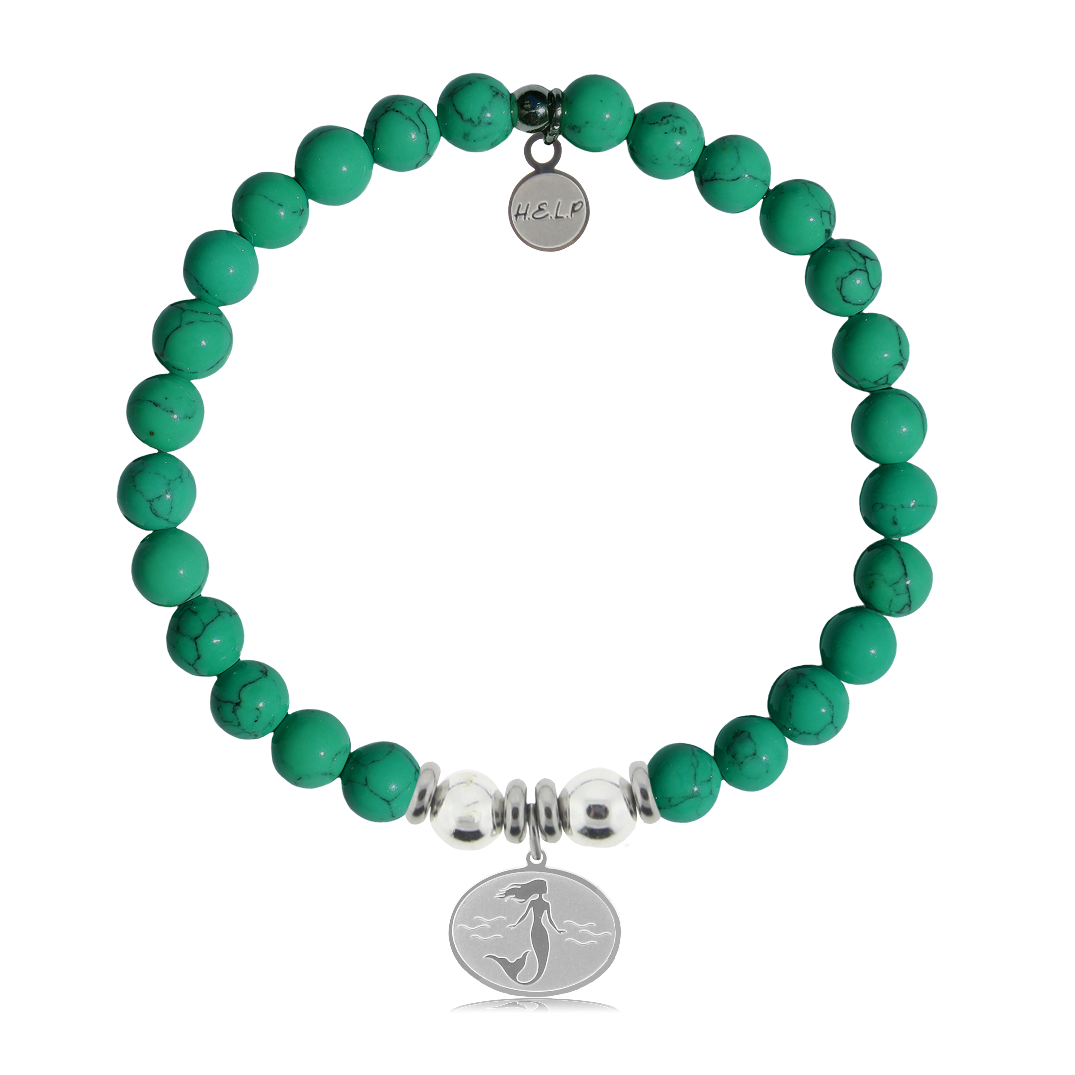 HELP by TJ Mermaid Charm with Green Howlite Charity Bracelet