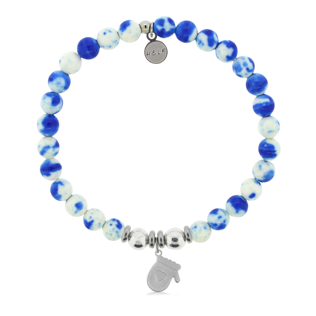 HELP by TJ Mitten Charm with Blue and White Jade Charity Bracelet