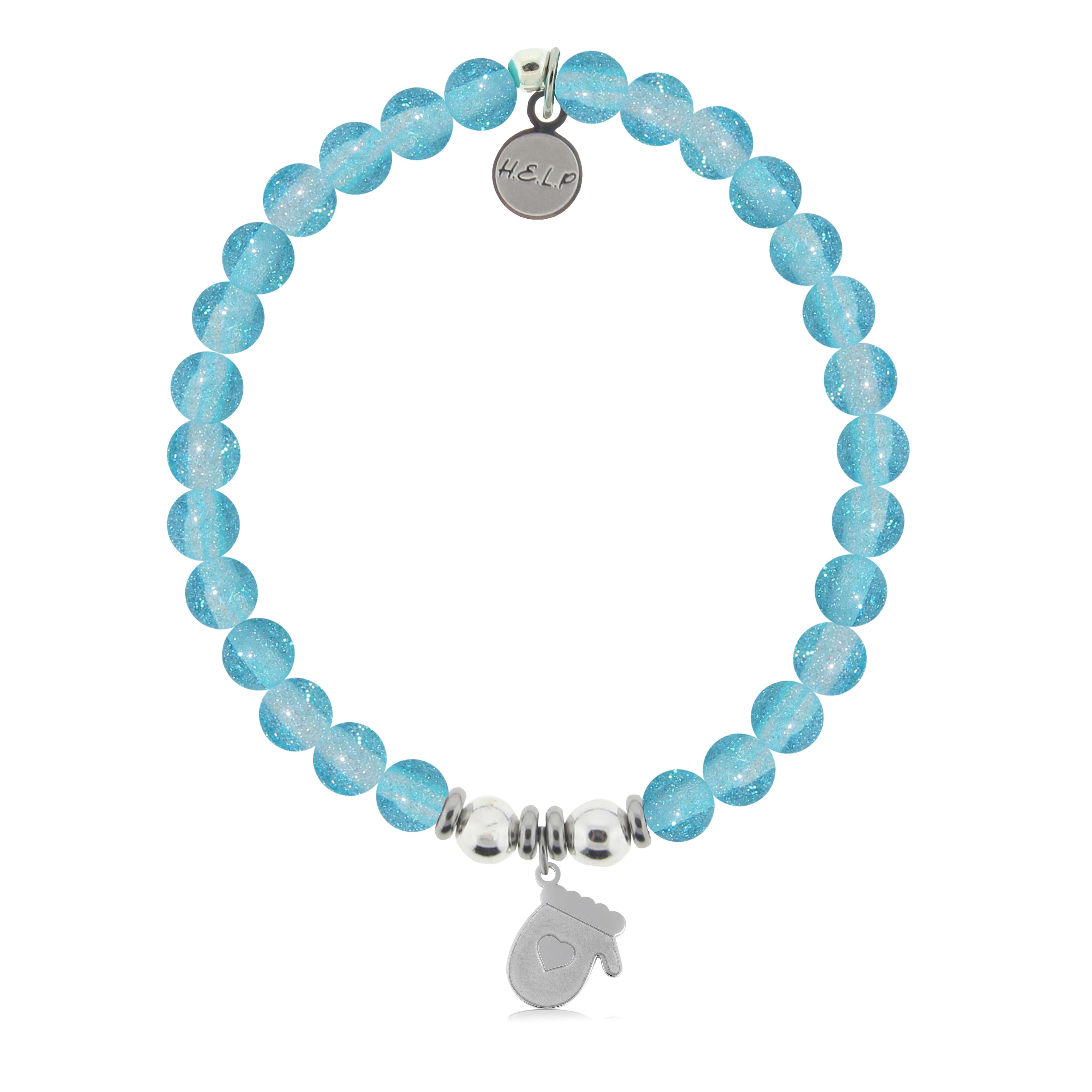 HELP by TJ Mitten Charm with Blue Glass Shimmer Charity Bracelet