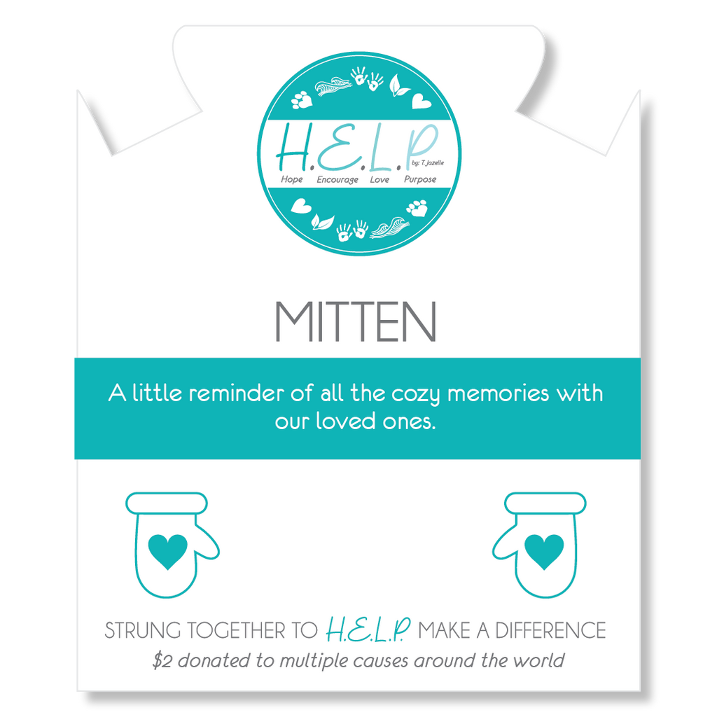 HELP by TJ Mitten Charm with Blue Glass Shimmer Charity Bracelet