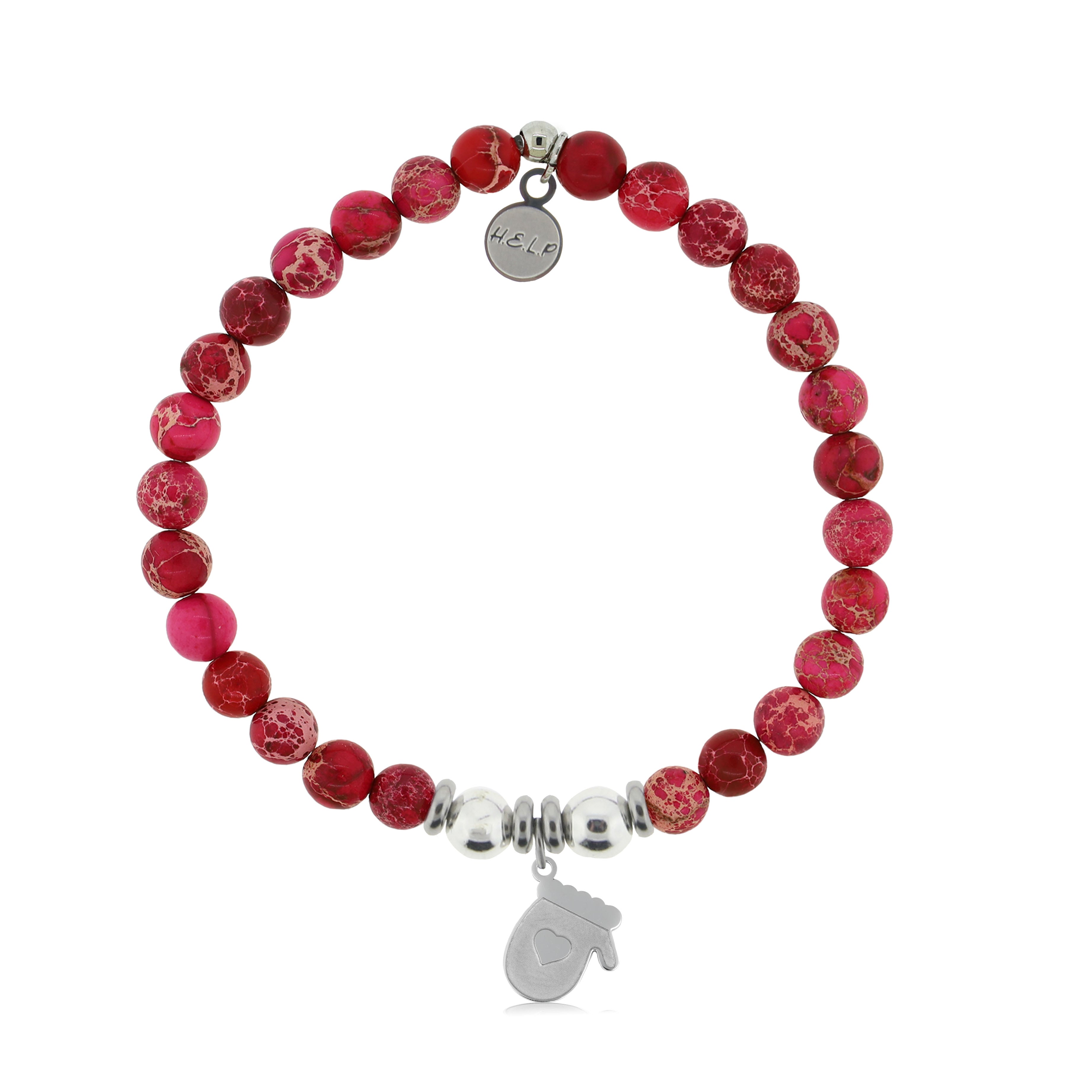 HELP by TJ Mitten Charm with Cranberry Jasper Charity Bracelet