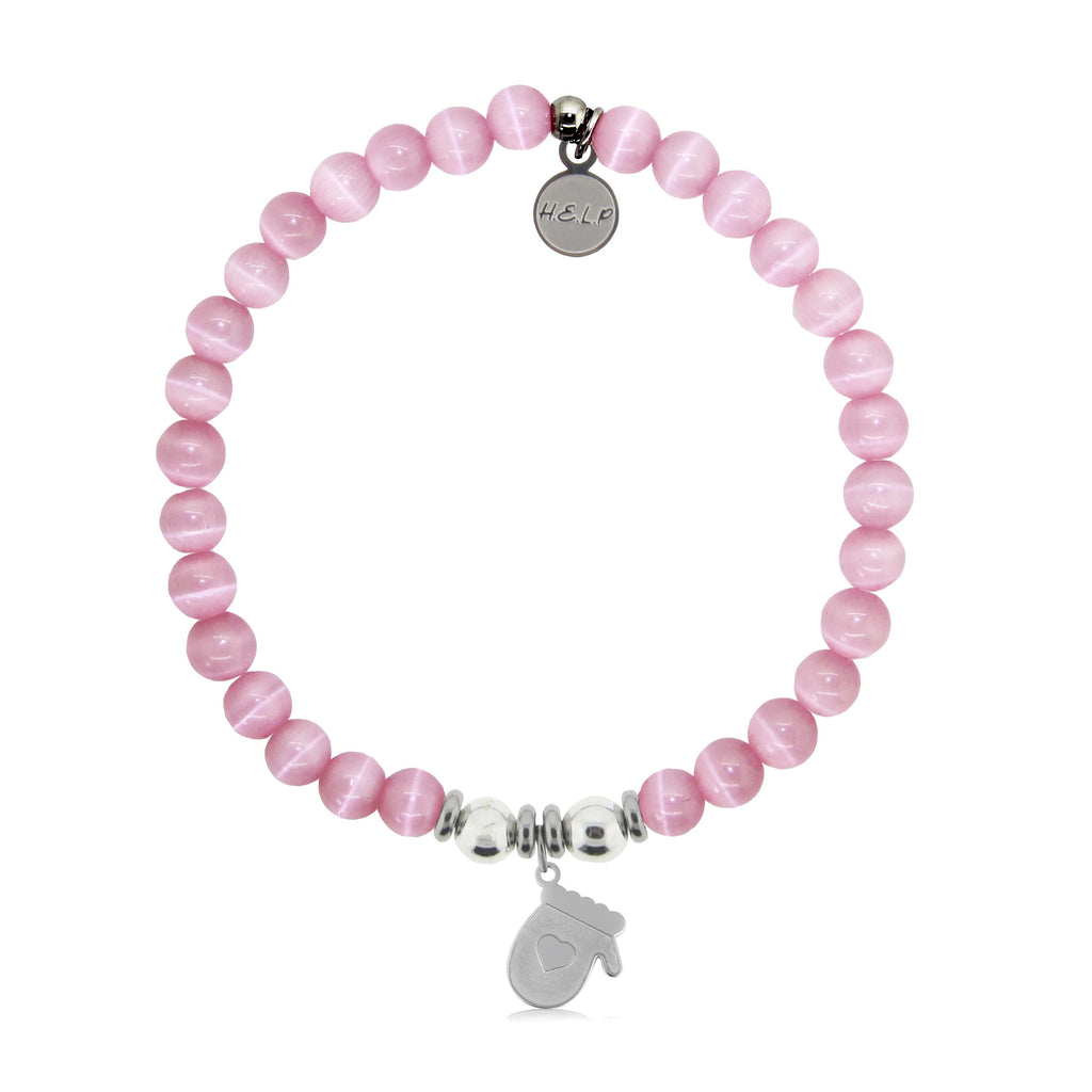 HELP by TJ Mitten Charm with Pink Cats Eye Charity Bracelet