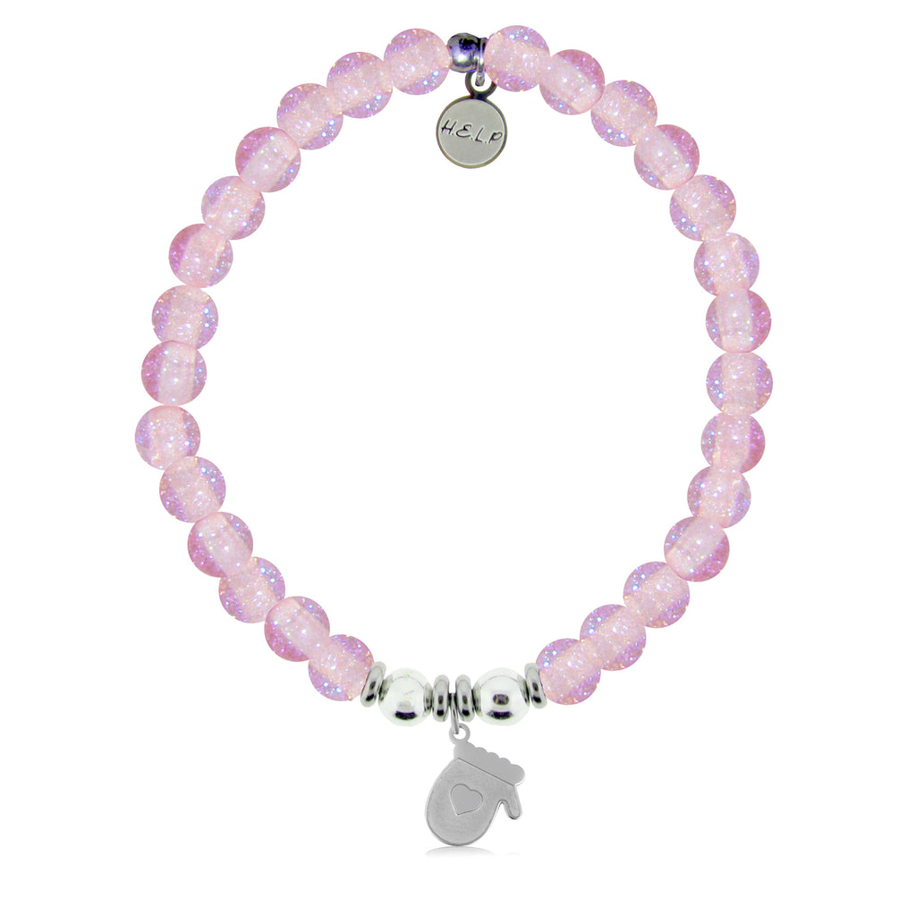 HELP by TJ Mitten Charm with Pink Glass Shimmer Charity Bracelet