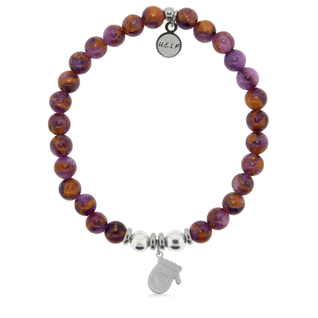 HELP by TJ Mitten Charm with Purple Earth Quartz Charity Bracelet