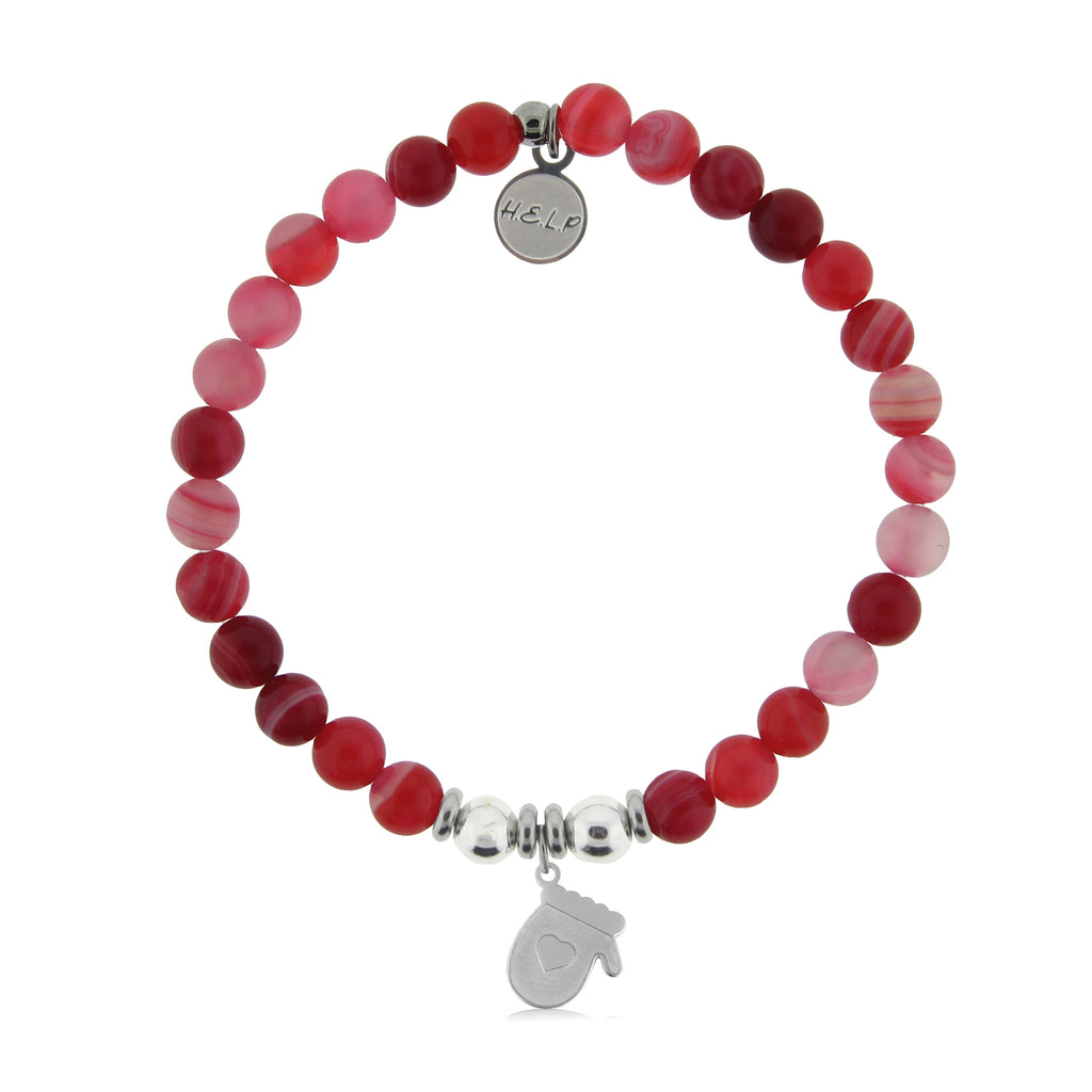 HELP by TJ Mitten Charm with Red Stripe Agate Charity Bracelet