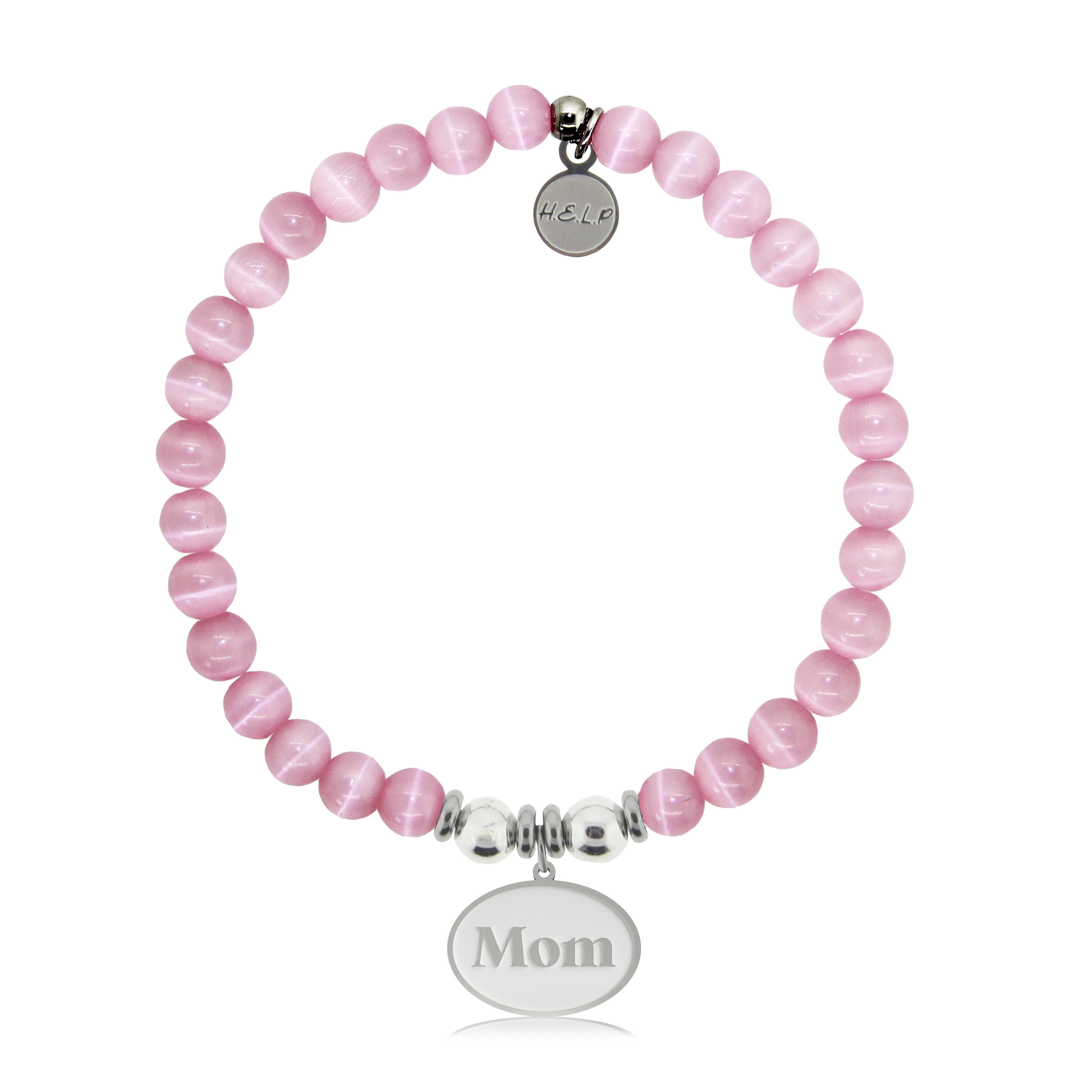 HELP by TJ Mom Charm with Pink Cats Eye Beads Charity Bracelet