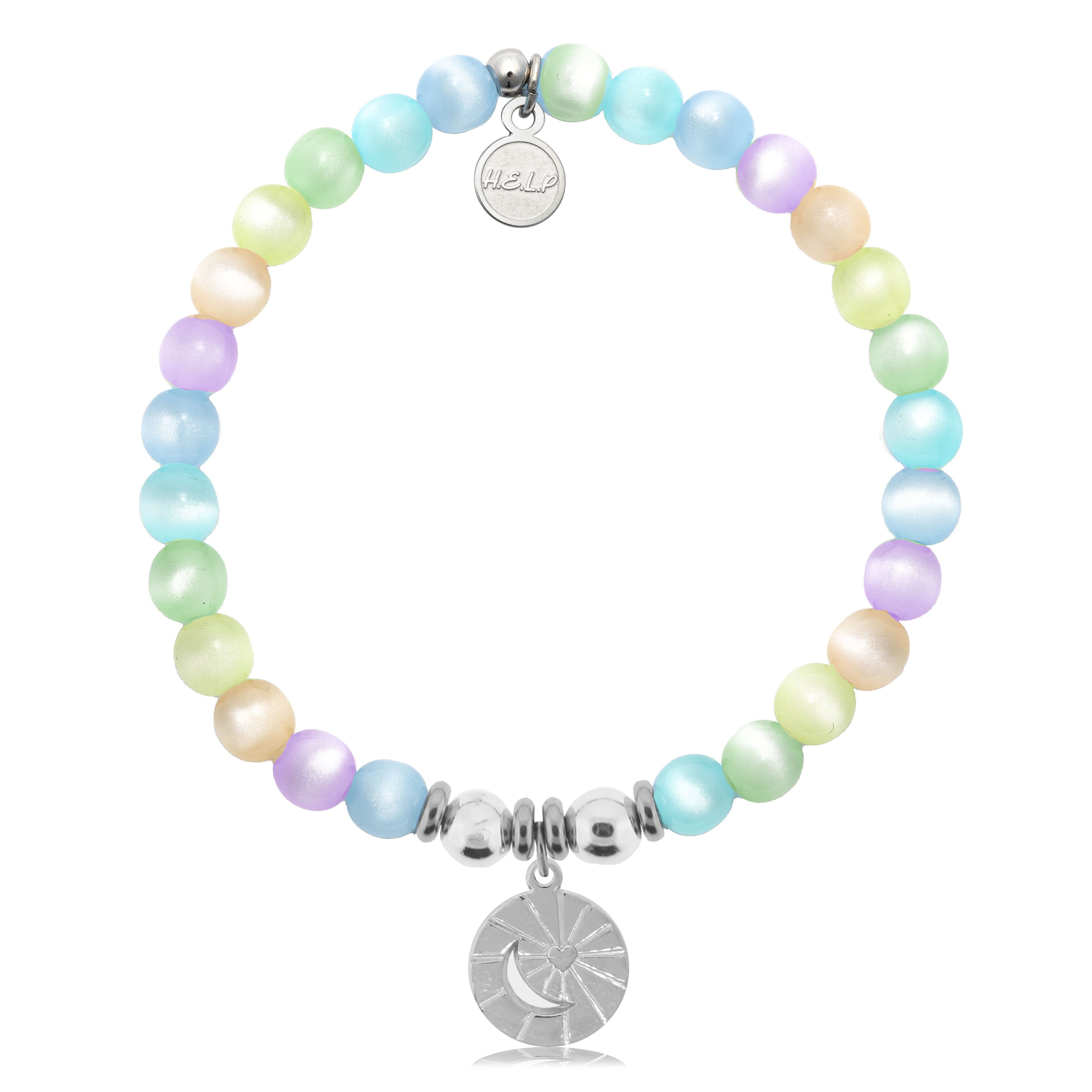 HELP by TJ Moon and Back Charm with Multi Selenite Charity Bracelet