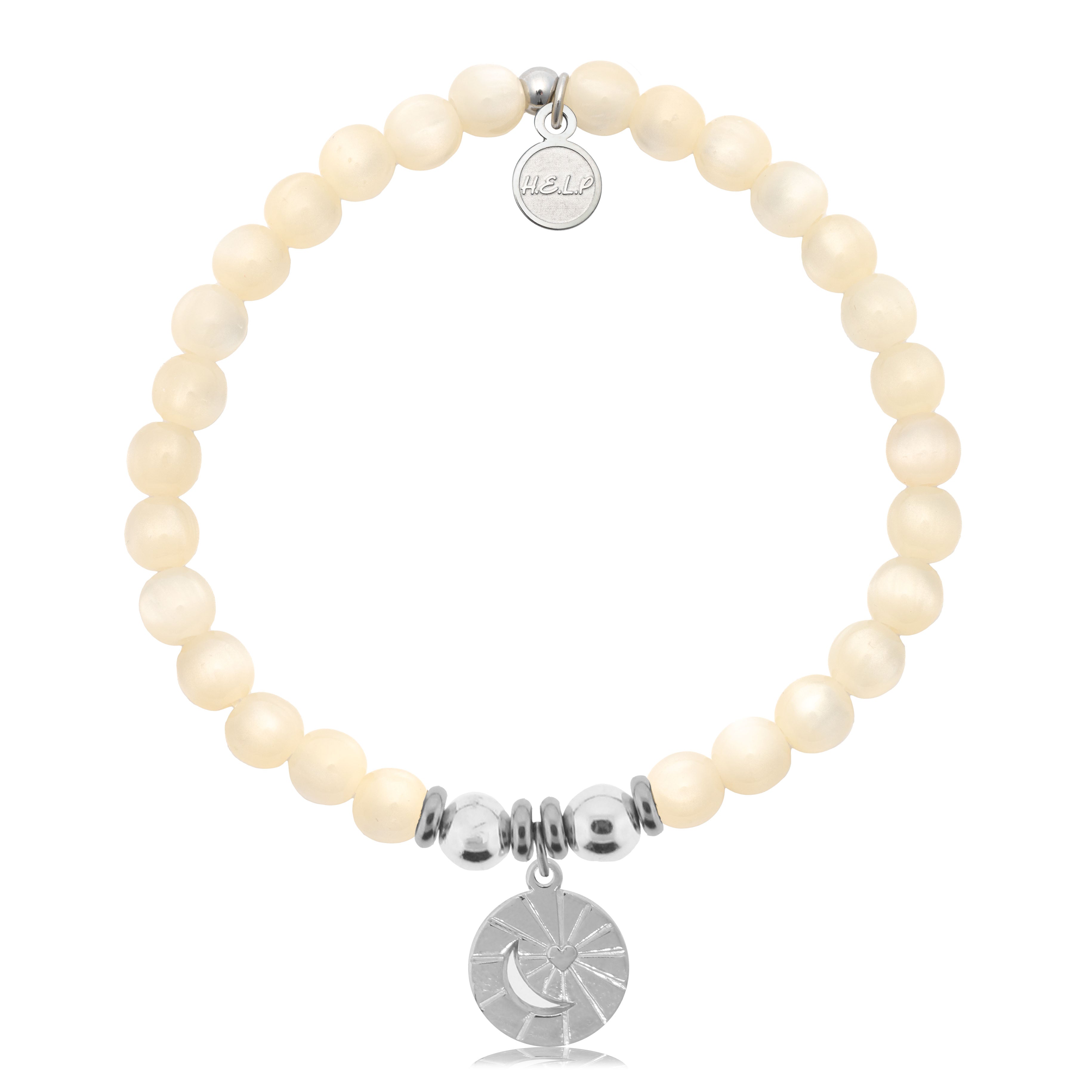 HELP by TJ Moon and Back Charm with Natural Selenite Charity Bracelet