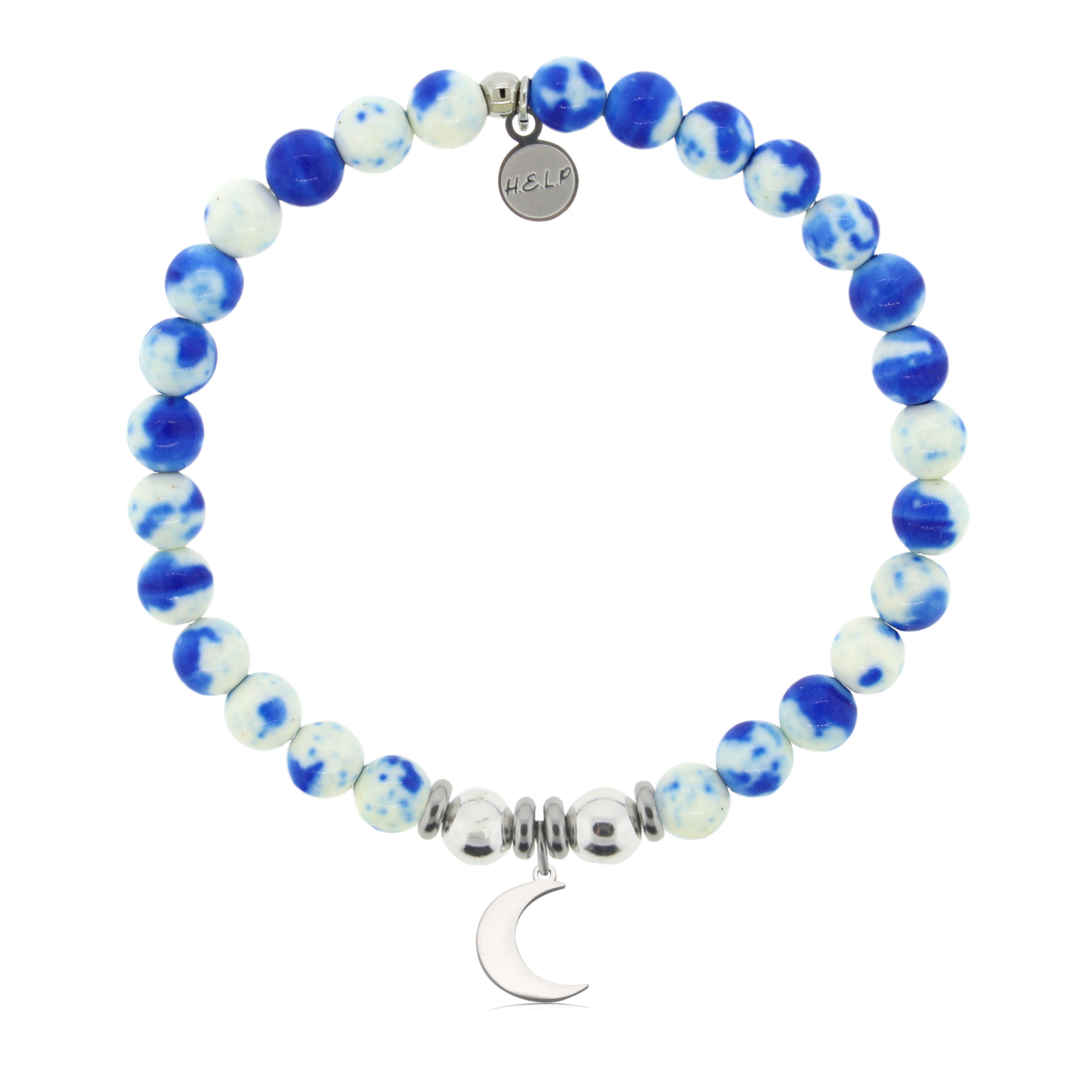 HELP by TJ Moon Cutout Charm with Blue and White Jade Charity Bracelet