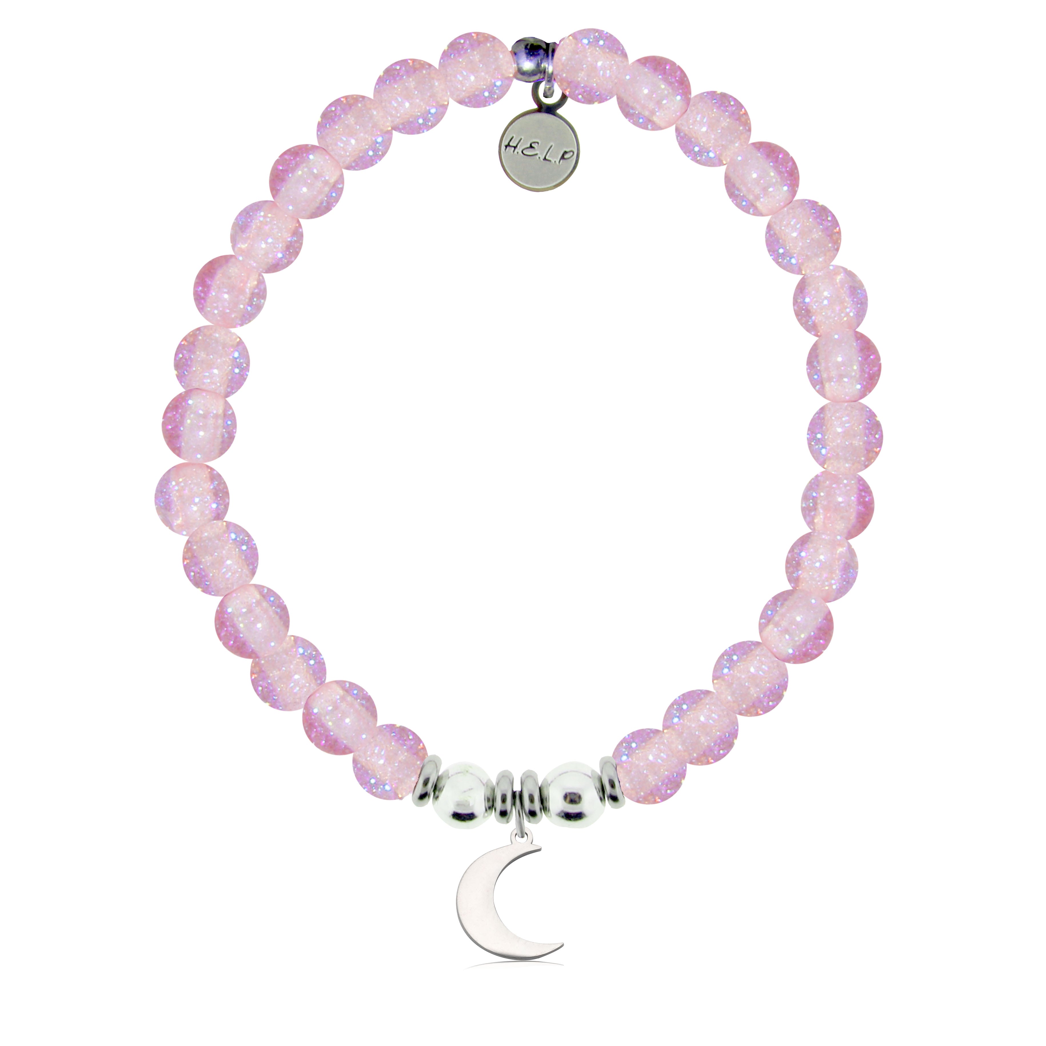 HELP by TJ Moon Cutout Charm with Pink Glass Shimmer Charity Bracelet