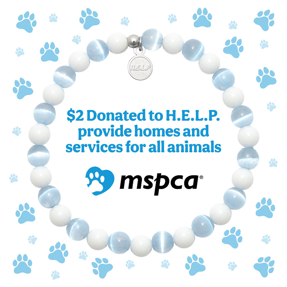 HELP by TJ MSPCA Charity Bracelet: Blue Selenite & White Jade Stacker