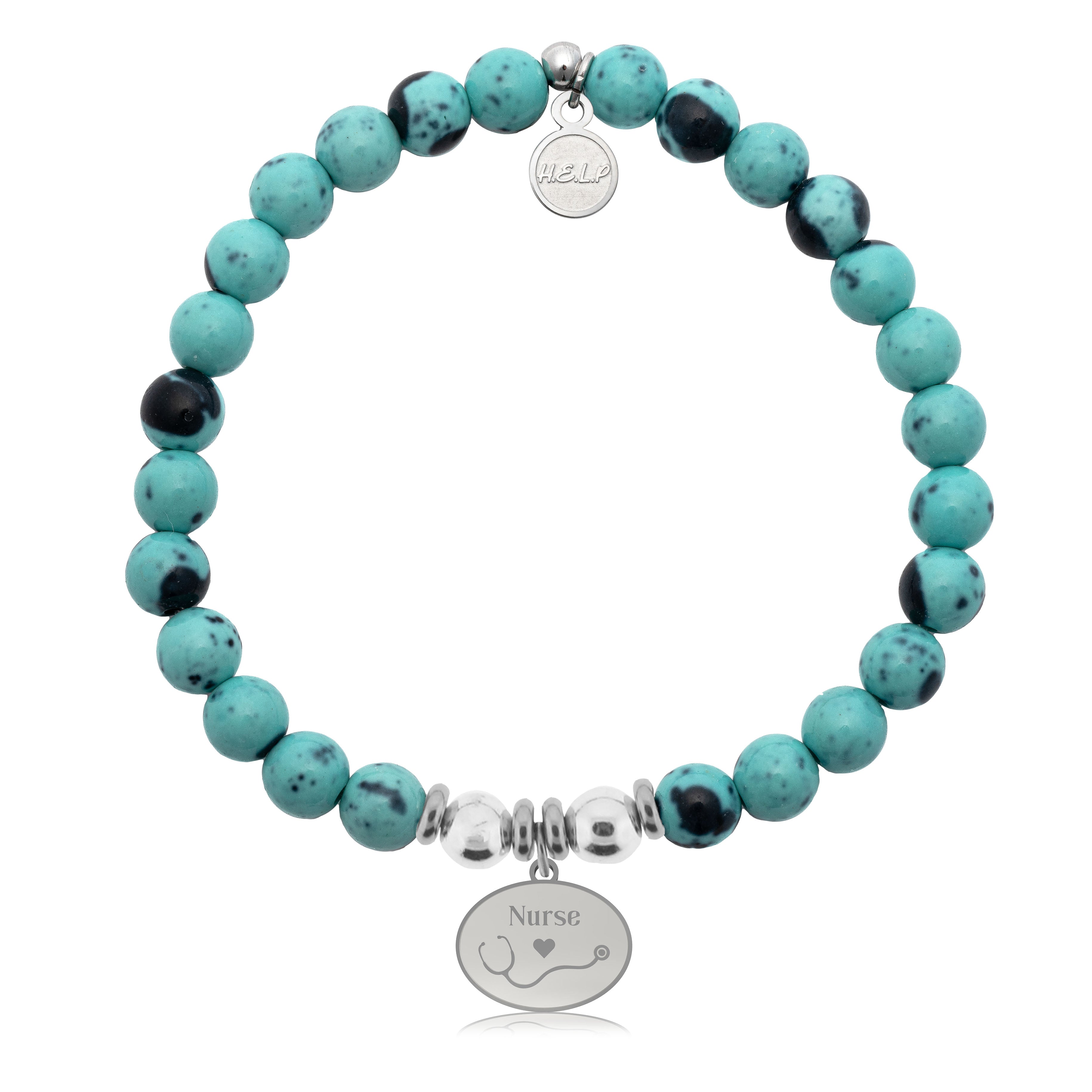 HELP by TJ Nurse Charm with Blue Zebra Jade Charity Bracelet