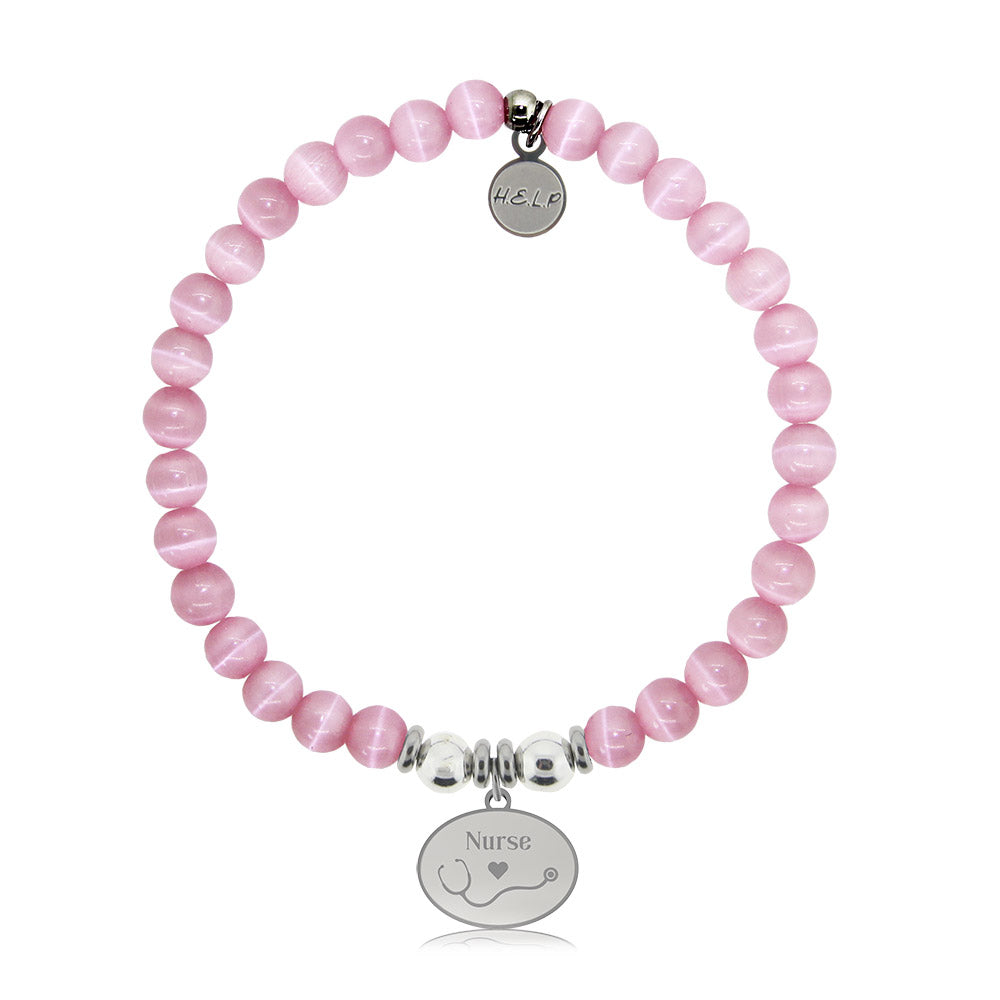 HELP by TJ Nurse Charm with Pink Cats Eye Charity Bracelet