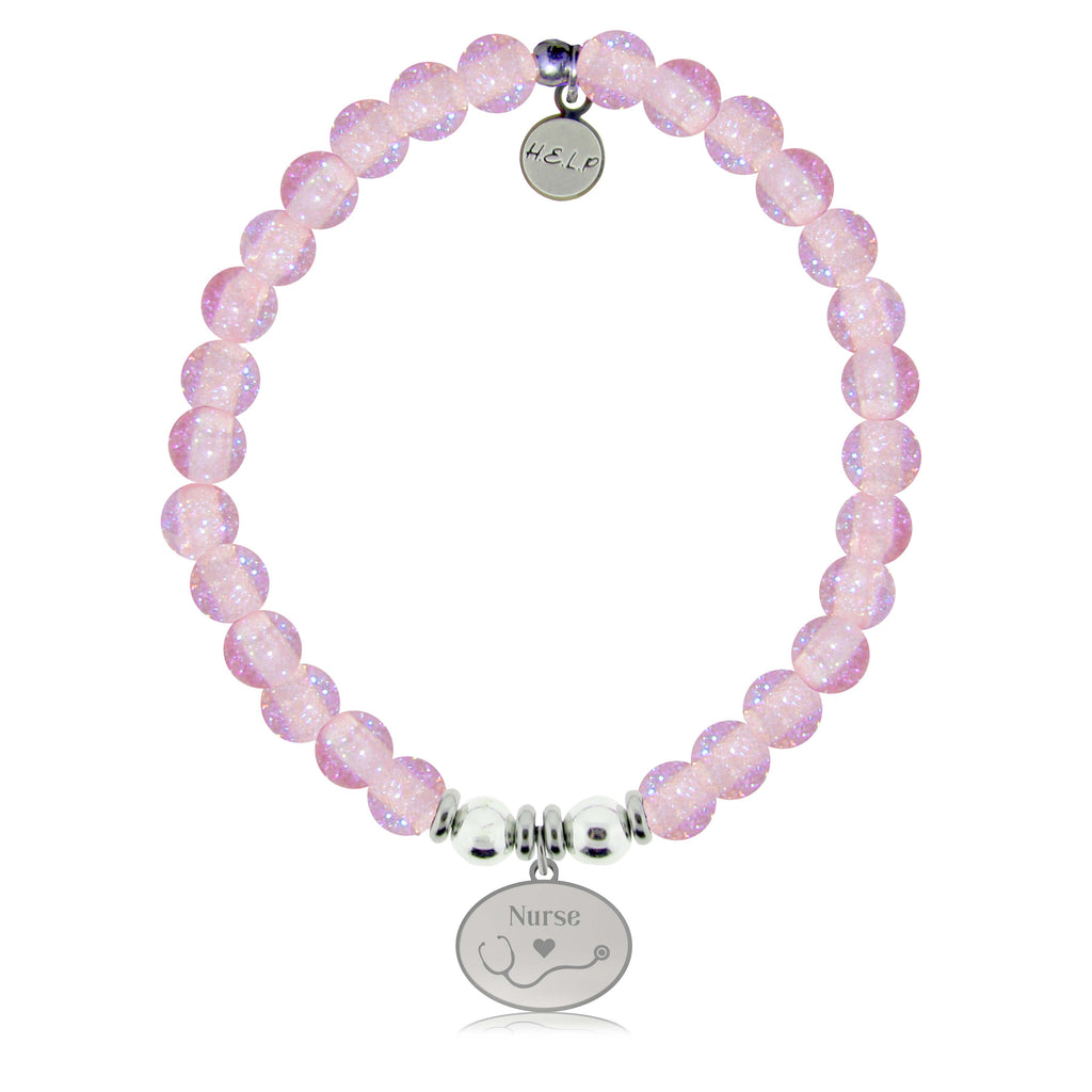 HELP by TJ Nurse Charm with Pink Glass Shimmer Charity Bracelet