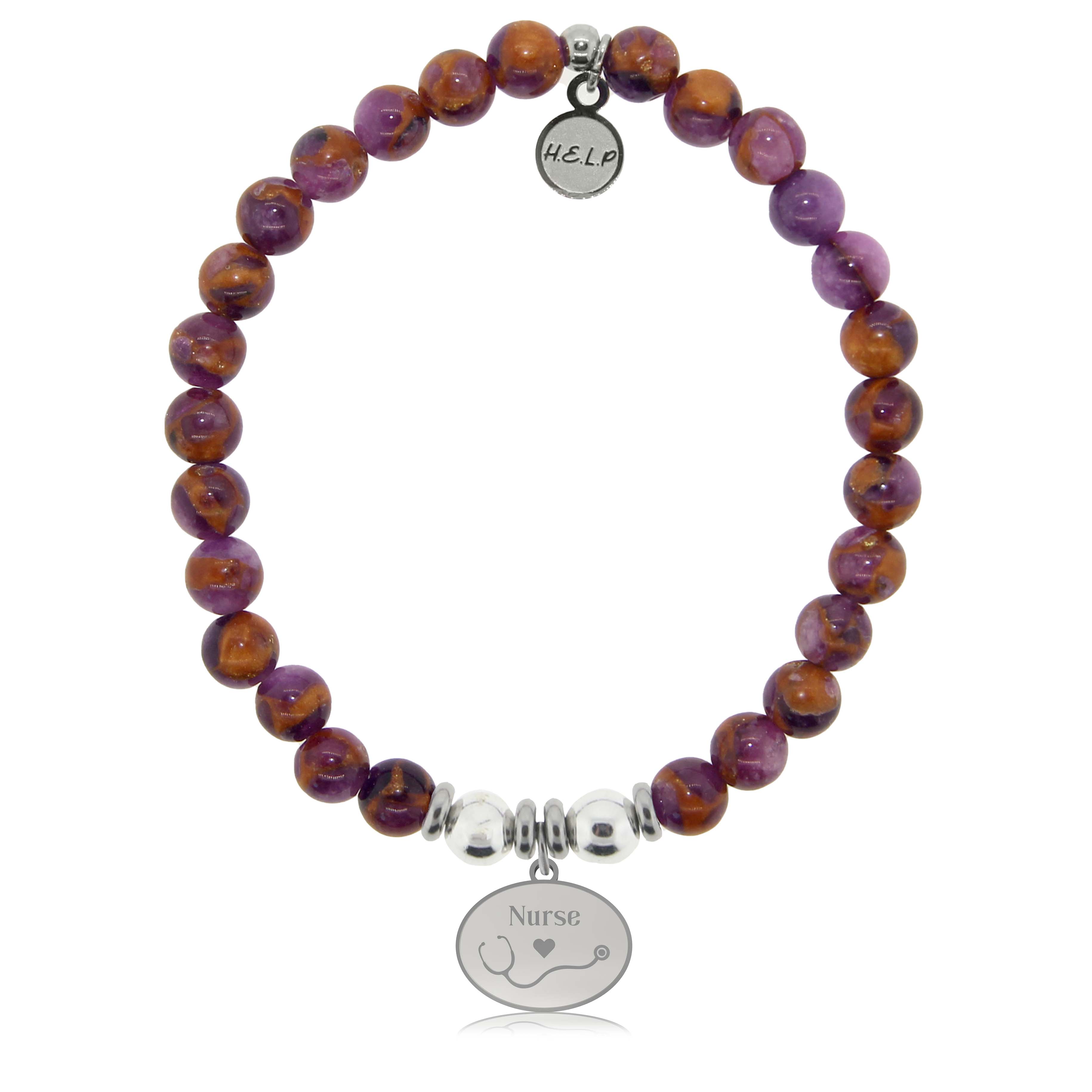 HELP by TJ Nurse Charm with Purple Earth Quartz Charity Bracelet