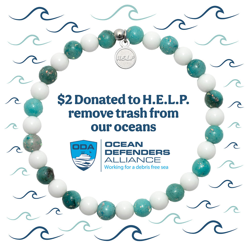 HELP by TJ Ocean Defenders Alliance Charity Bracelet: Blue Opal Jade & White Jade Stacker