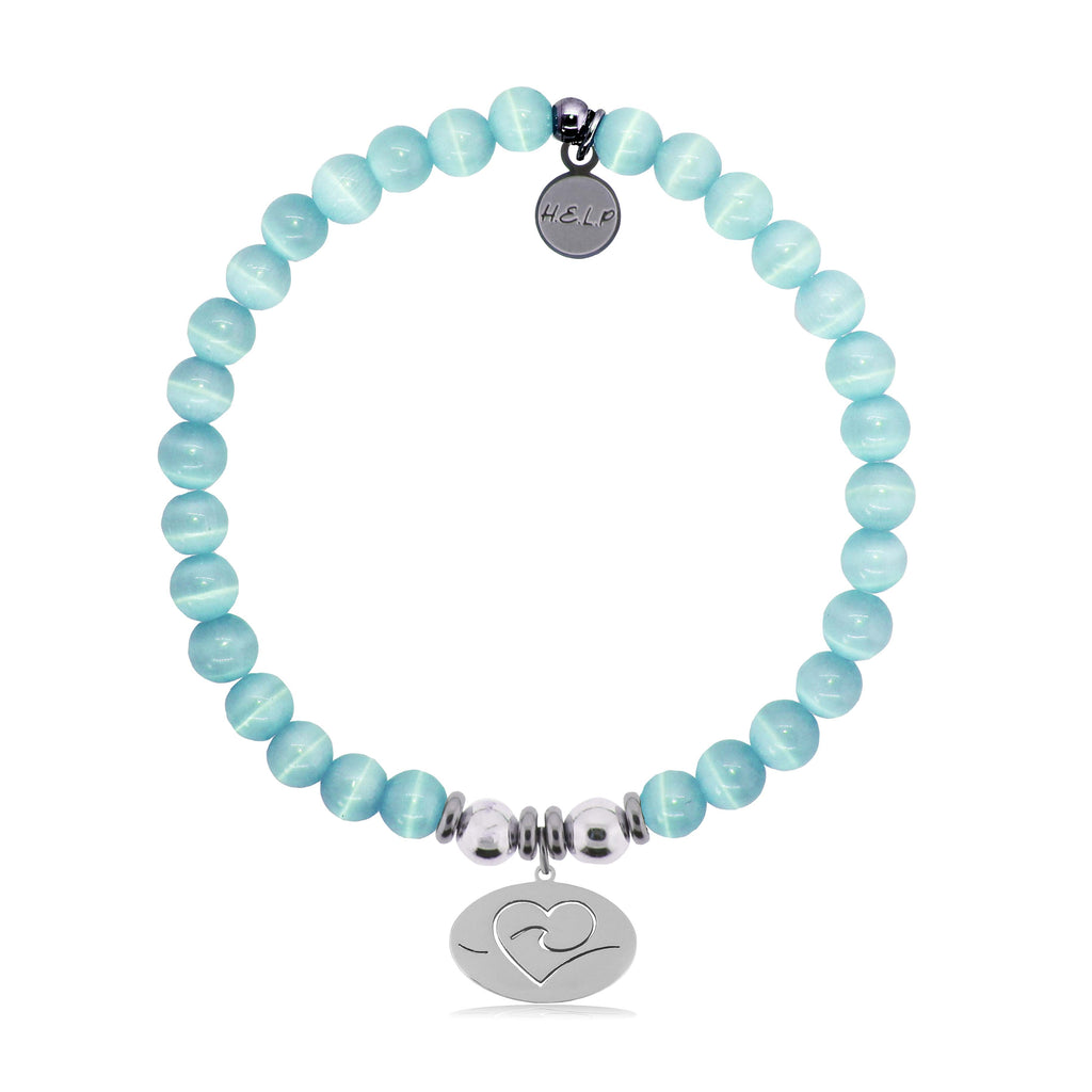 HELP by TJ Ocean Love Charm with Aqua Cats Eye Charity Bracelet