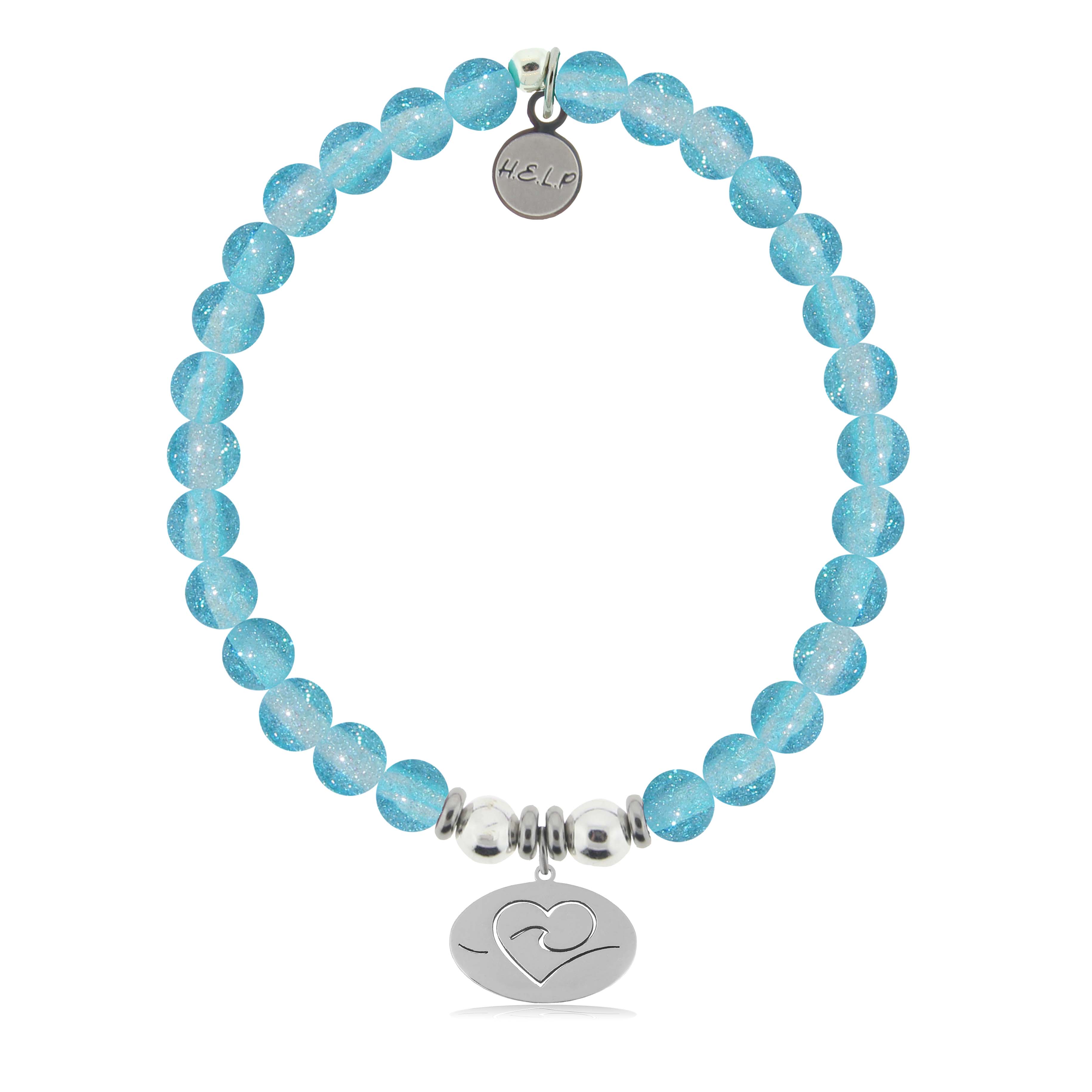 HELP by TJ Ocean Love Charm with Blue Glass Shimmer Charity Bracelet