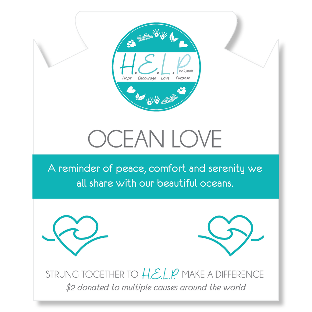 HELP by TJ Ocean Love Charm with Blue Glass Shimmer Charity Bracelet