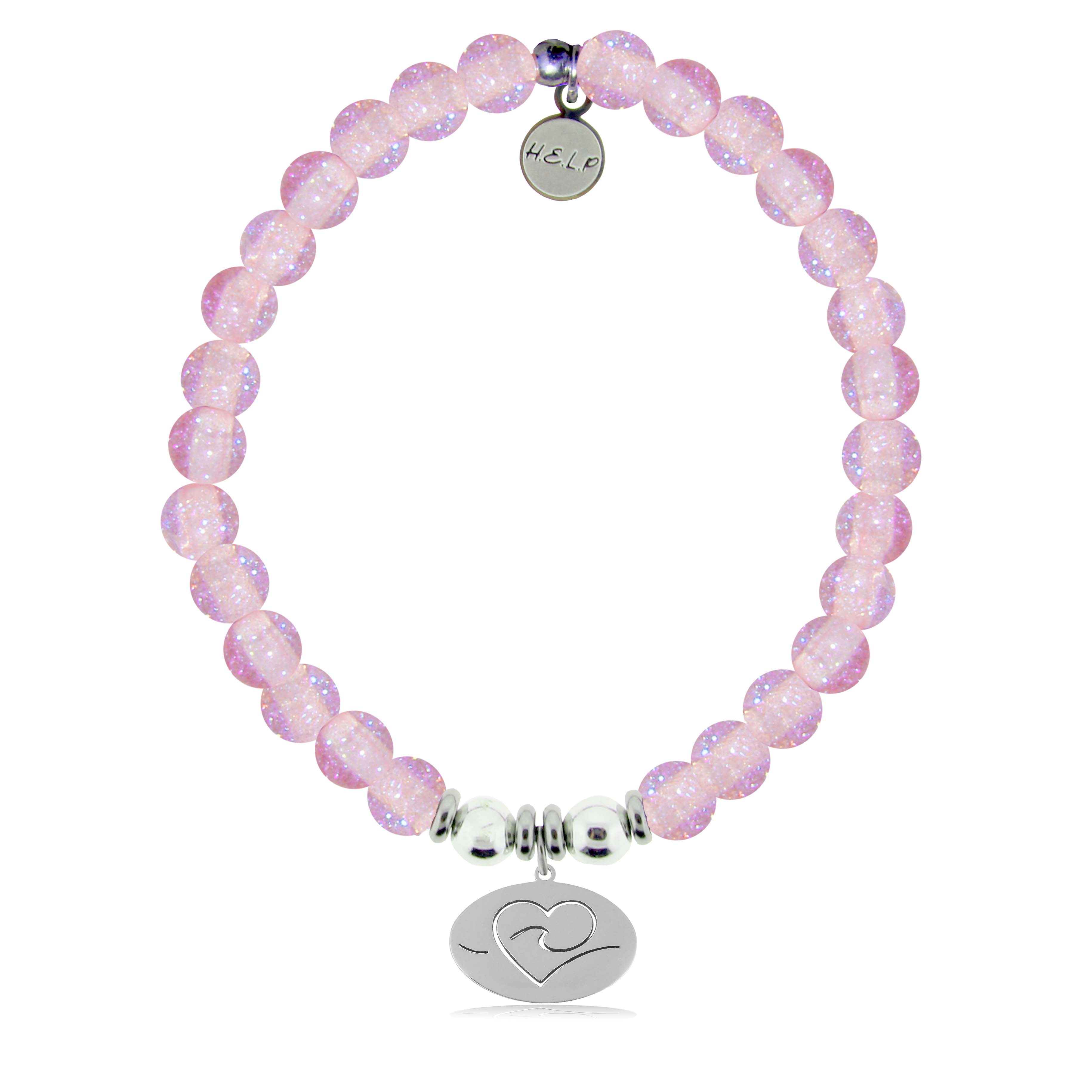 HELP by TJ Ocean Love Charm with Pink Glass Shimmer Charity Bracelet