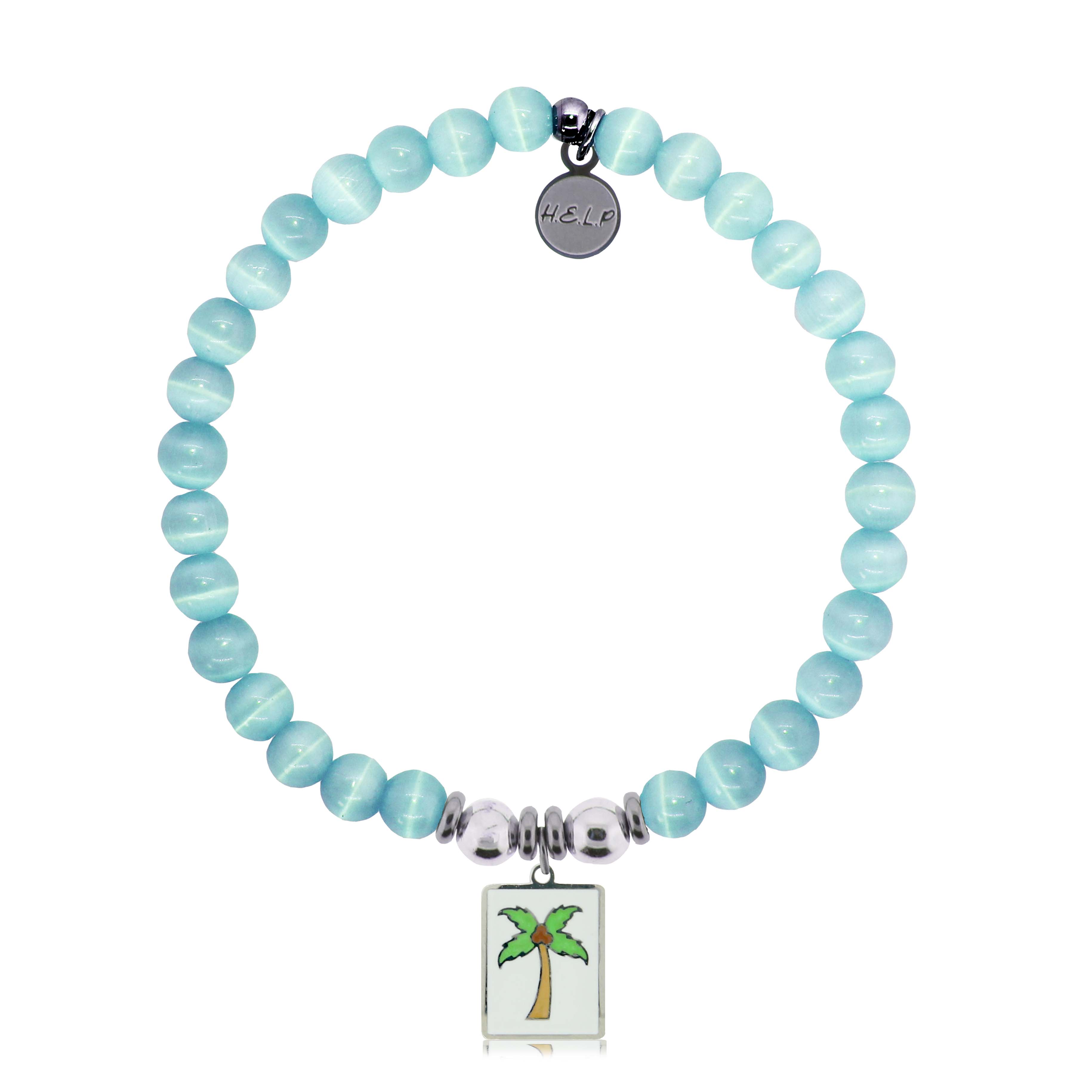 HELP by TJ Palm Tree Enamel Charm with Aqua Cats Eye Charity Bracelet