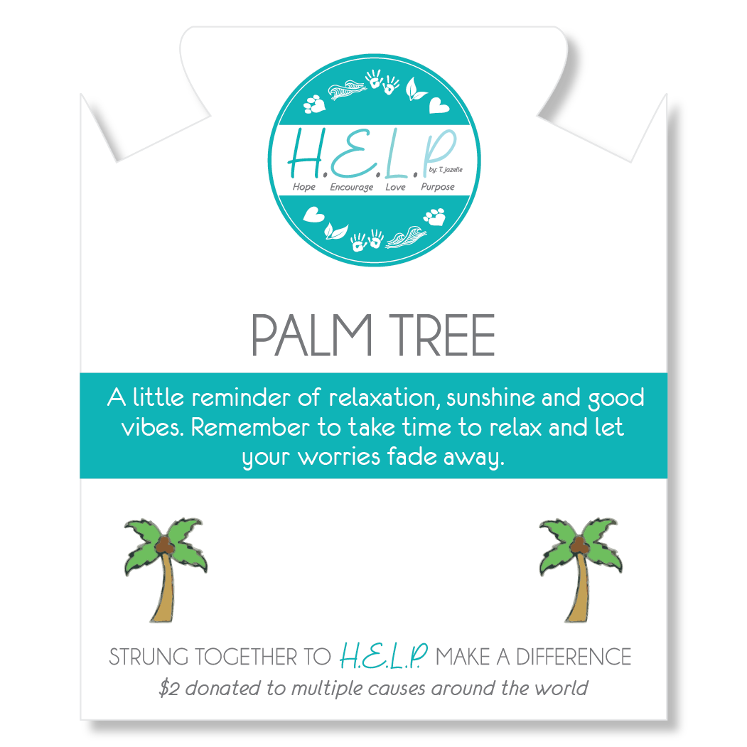 HELP by TJ Palm Tree Enamel Charm with Aqua Cats Eye Charity Bracelet