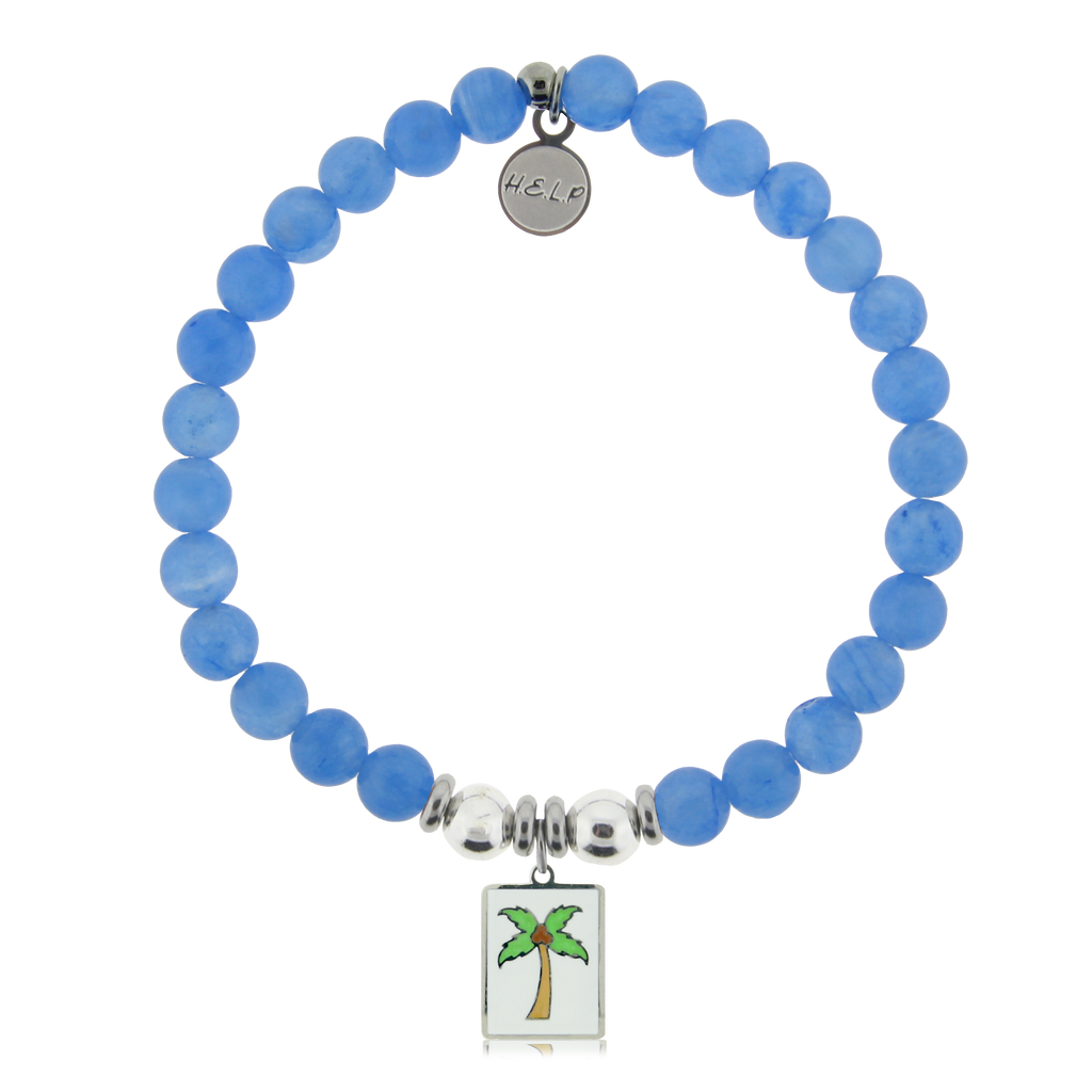 HELP by TJ Palm Tree Enamel Charm with Azure Blue Jade Charity Bracelet