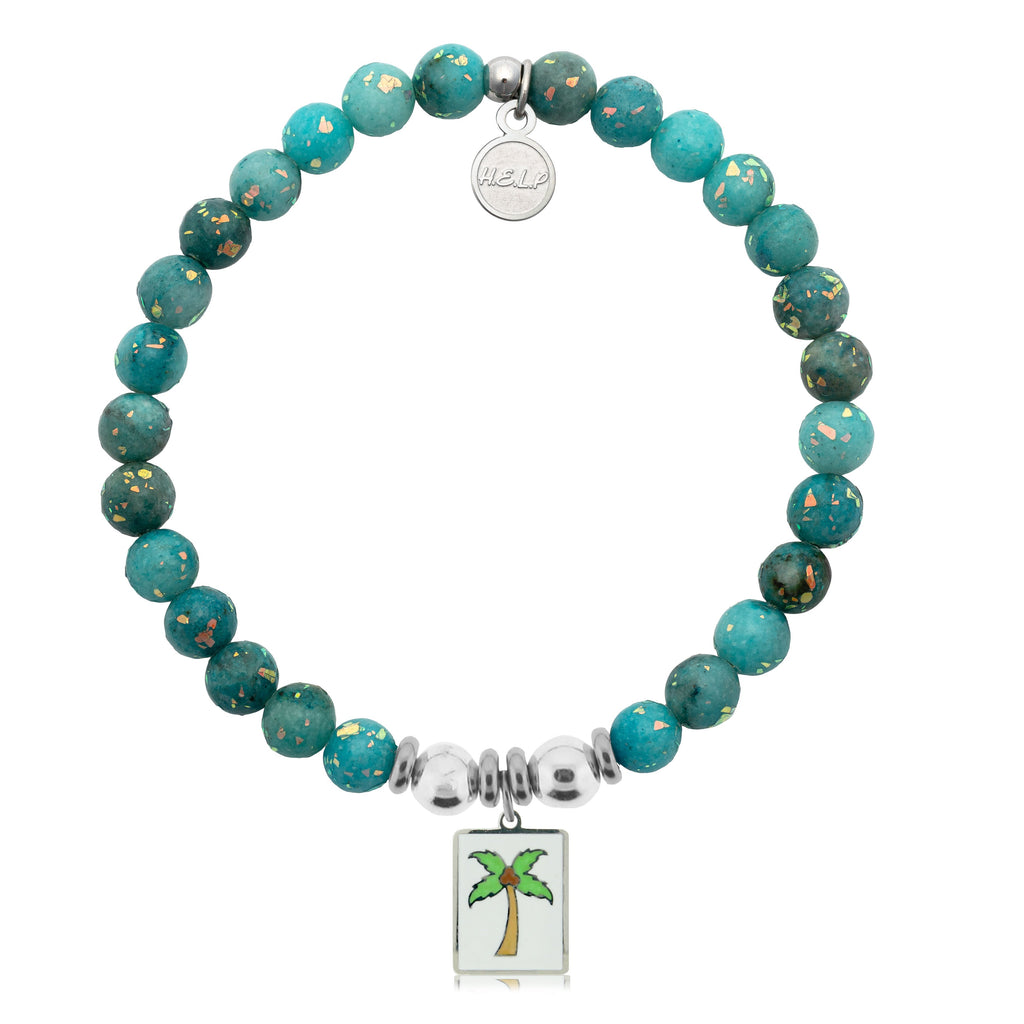 HELP by TJ Palm Tree Enamel Charm with Blue Opal Jade Charity Bracelet