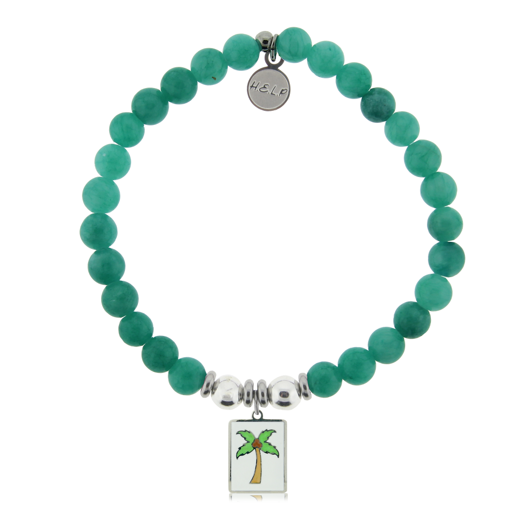 HELP by TJ Palm Tree Enamel Charm with Caribbean Jade Charity Bracelet