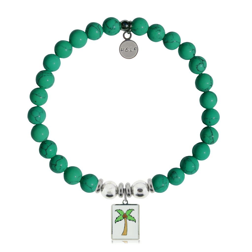 HELP by TJ Palm Tree Enamel Charm with Green Howlite Charity Bracelet