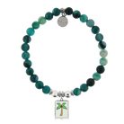 HELP by TJ Palm Tree Enamel Charm with Green Stripe Agate Charity Bracelet