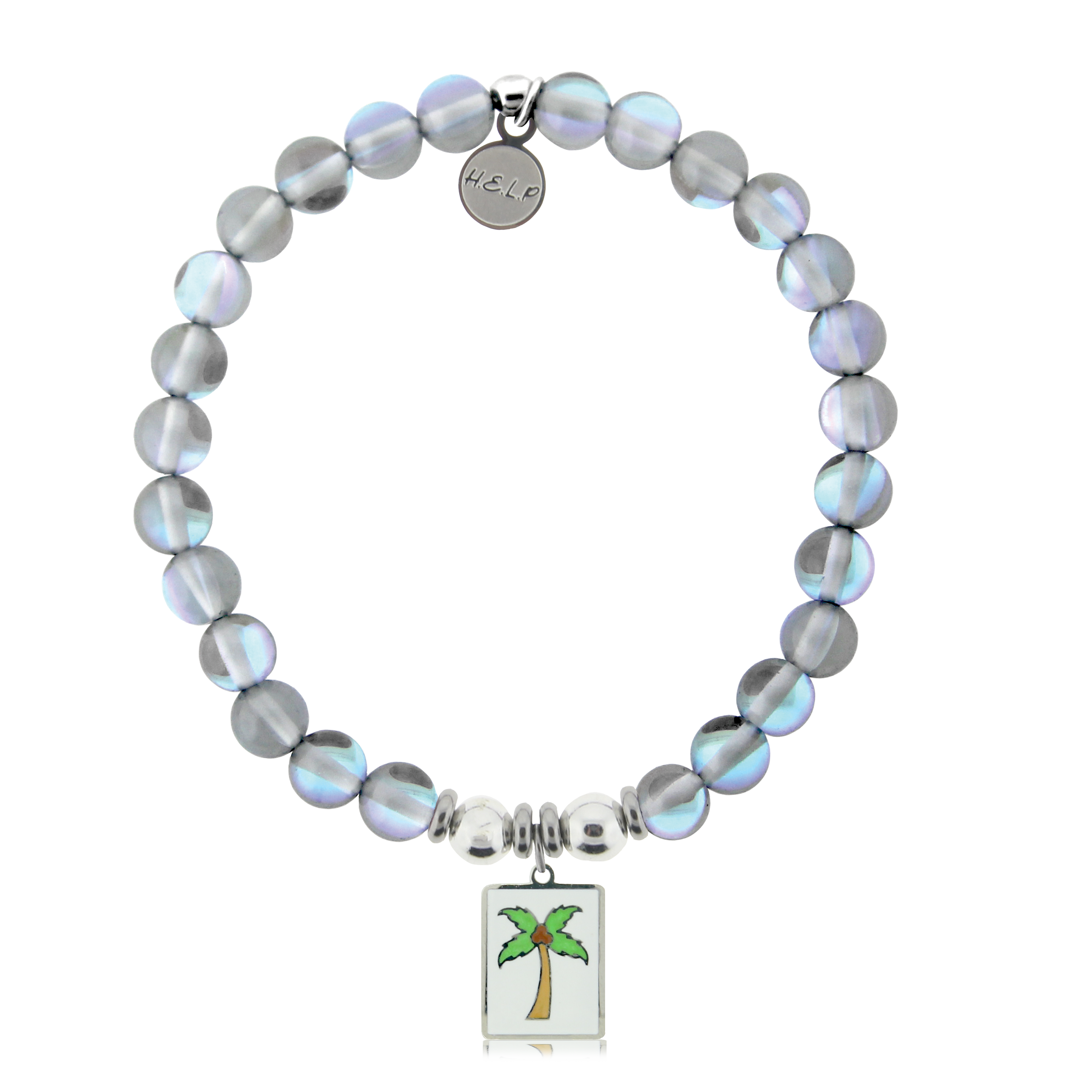 HELP by TJ Palm Tree Enamel Charm with Grey Opalescent Charity Bracelet