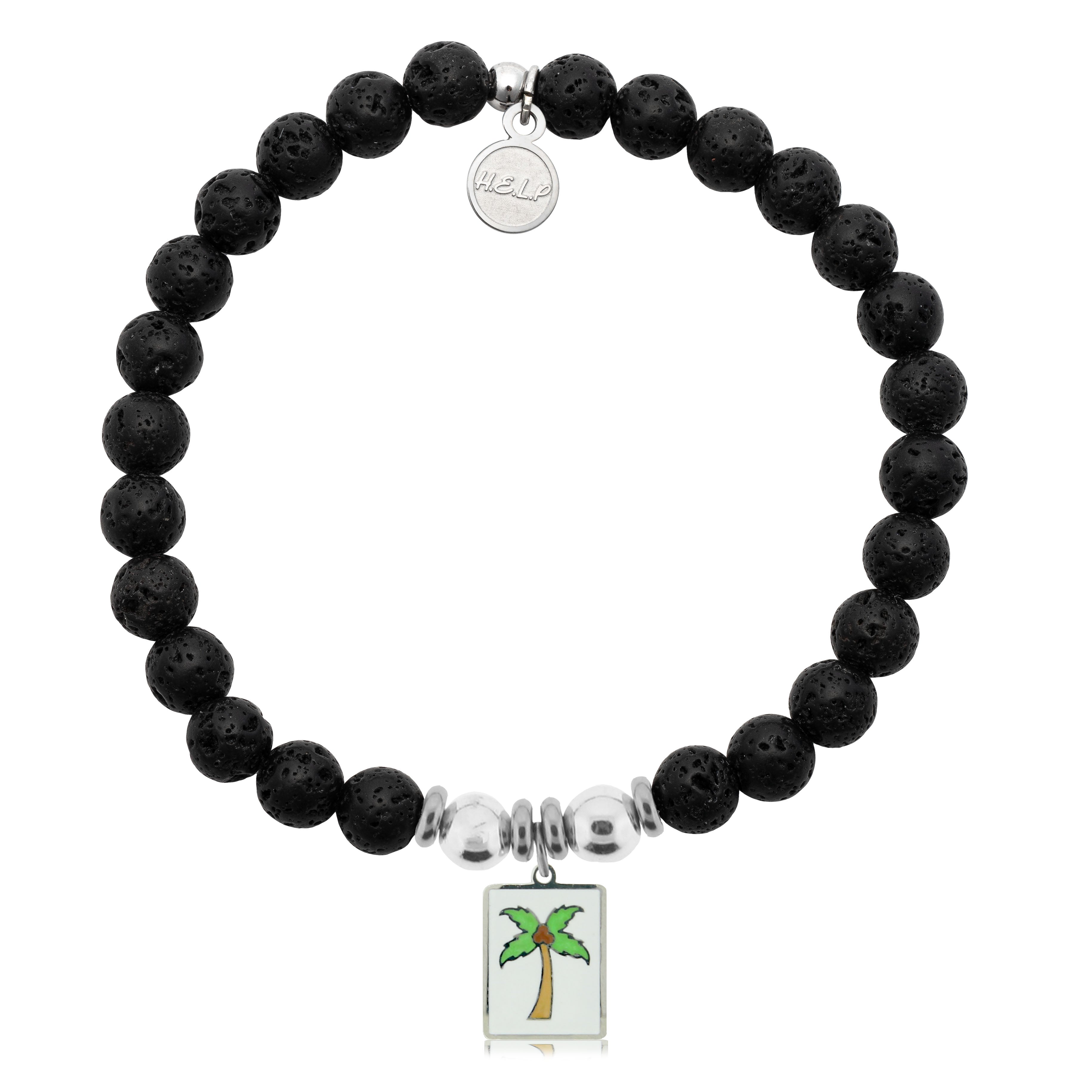 HELP by TJ Palm Tree Enamel Charm with Lava Rock Charity Bracelet