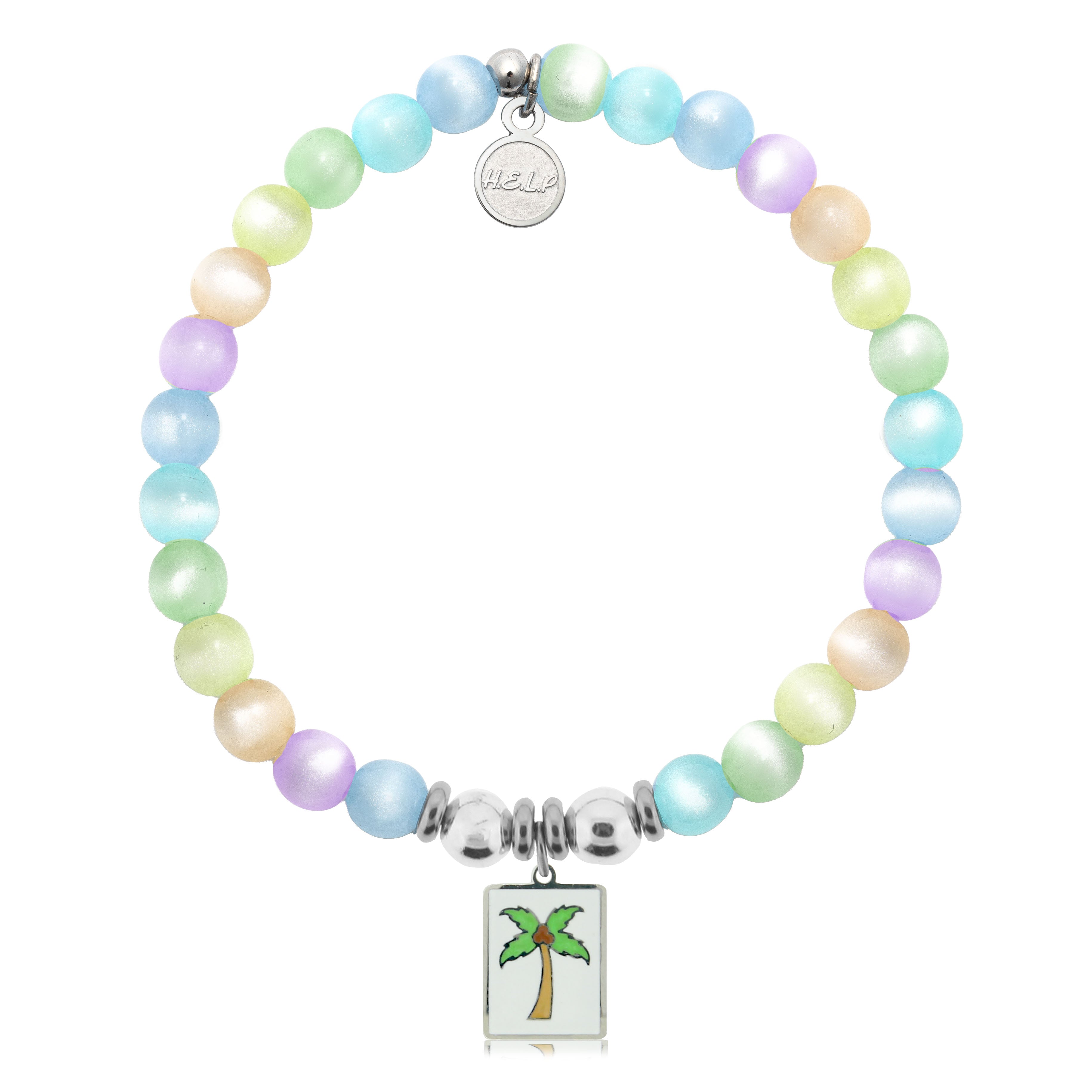 HELP by TJ Palm Tree Enamel Charm with Multi Selenite Charity Bracelet