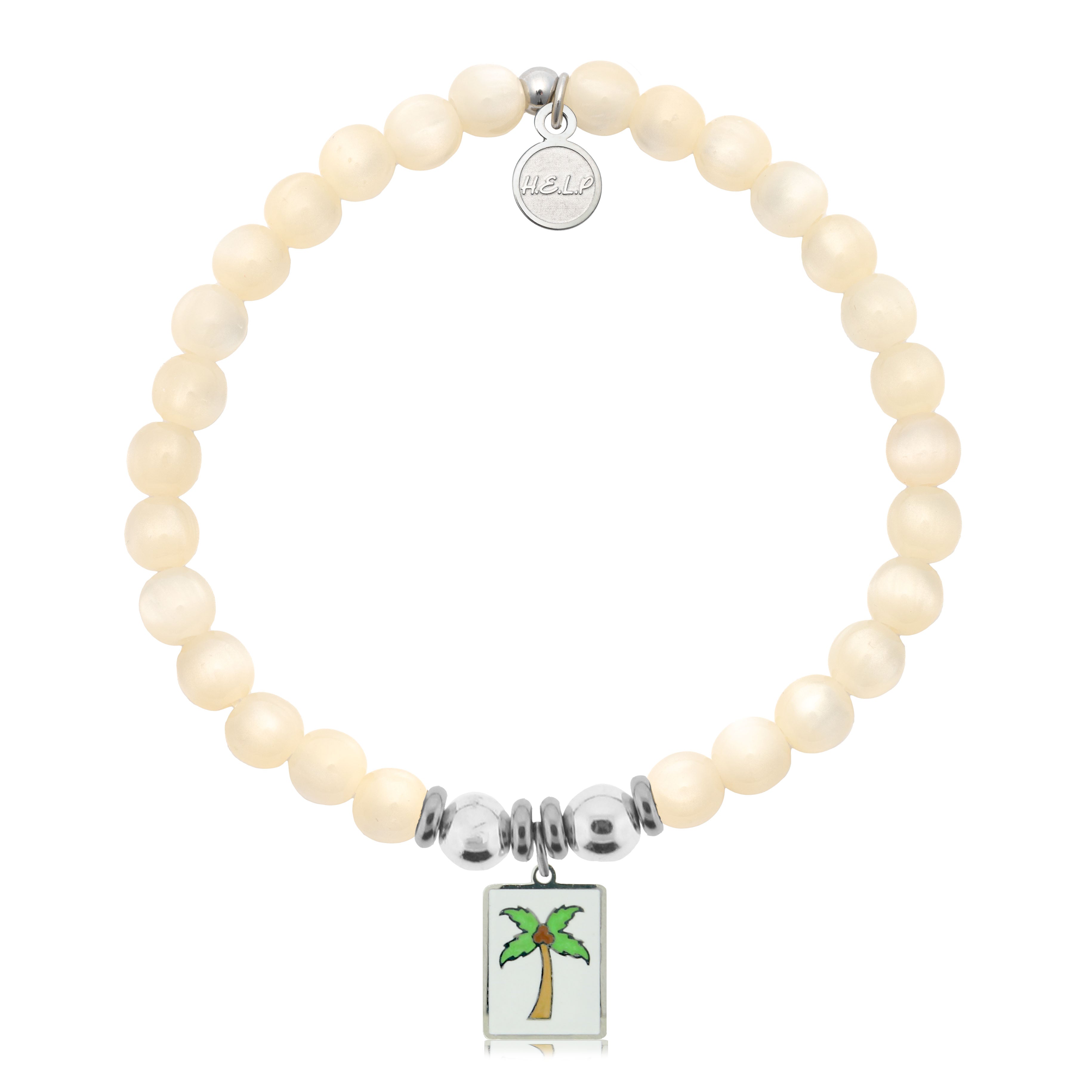 HELP by TJ Palm Tree Enamel Charm with Natural Selenite Charity Bracelet