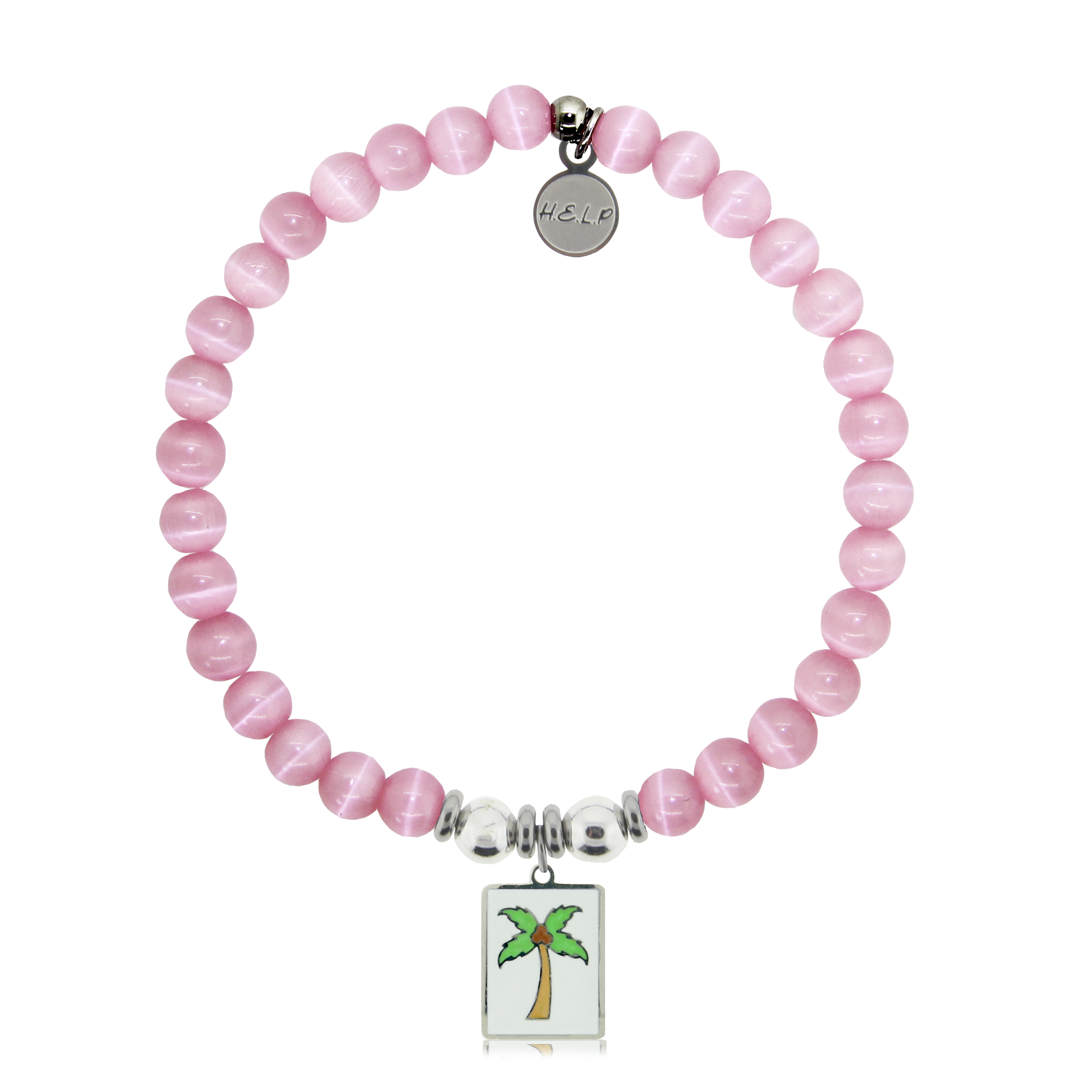 HELP by TJ Palm Tree Enamel Charm with Pink Cats Eye Charity Bracelet