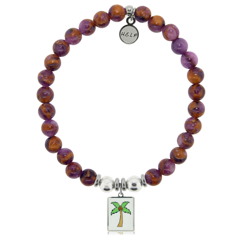 HELP by TJ Palm Tree Enamel Charm with Purple Earth Quartz Charity Bracelet