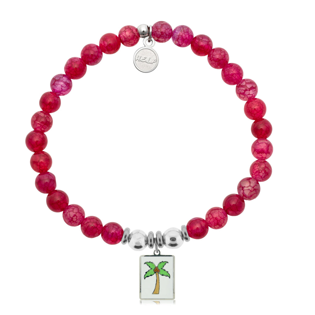 HELP by TJ Palm Tree Enamel Charm with Red Fire Agate Charity Bracelet